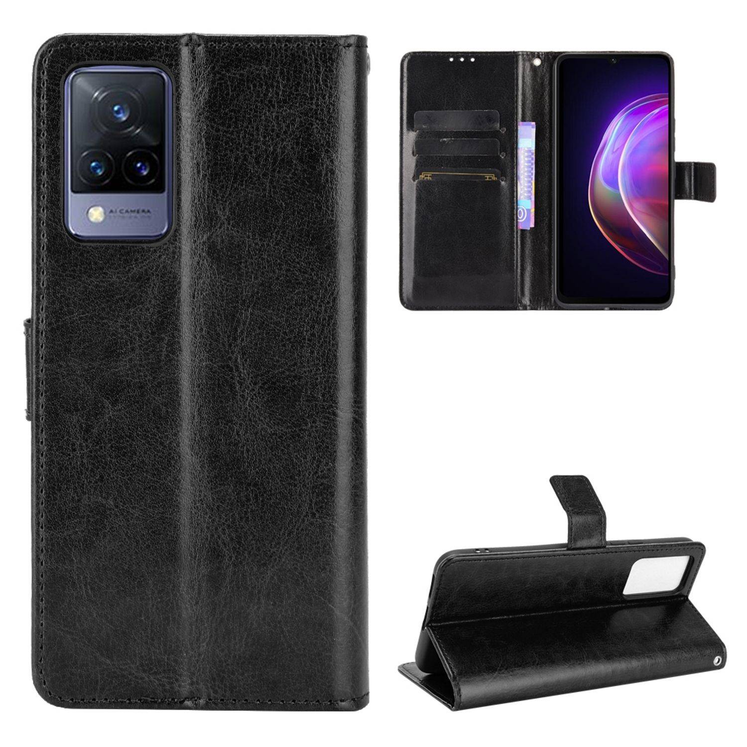 Vivo V21 4G / 5G Handyhülle Bookcover Schwarz