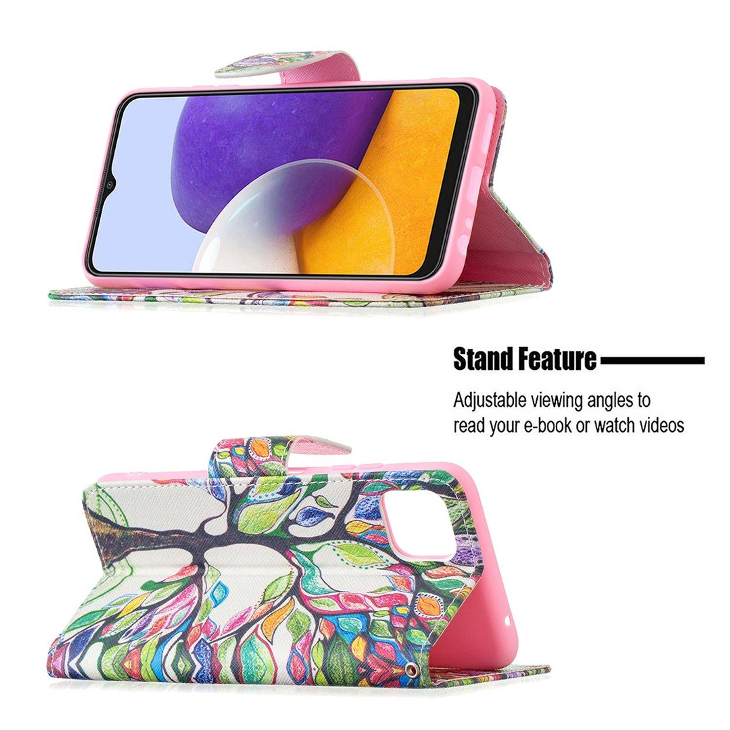 Hülle kompatibel mit Samsung Galaxy A22 5G Kunstleder Handyhülle - Handy Case Mehrfarbig