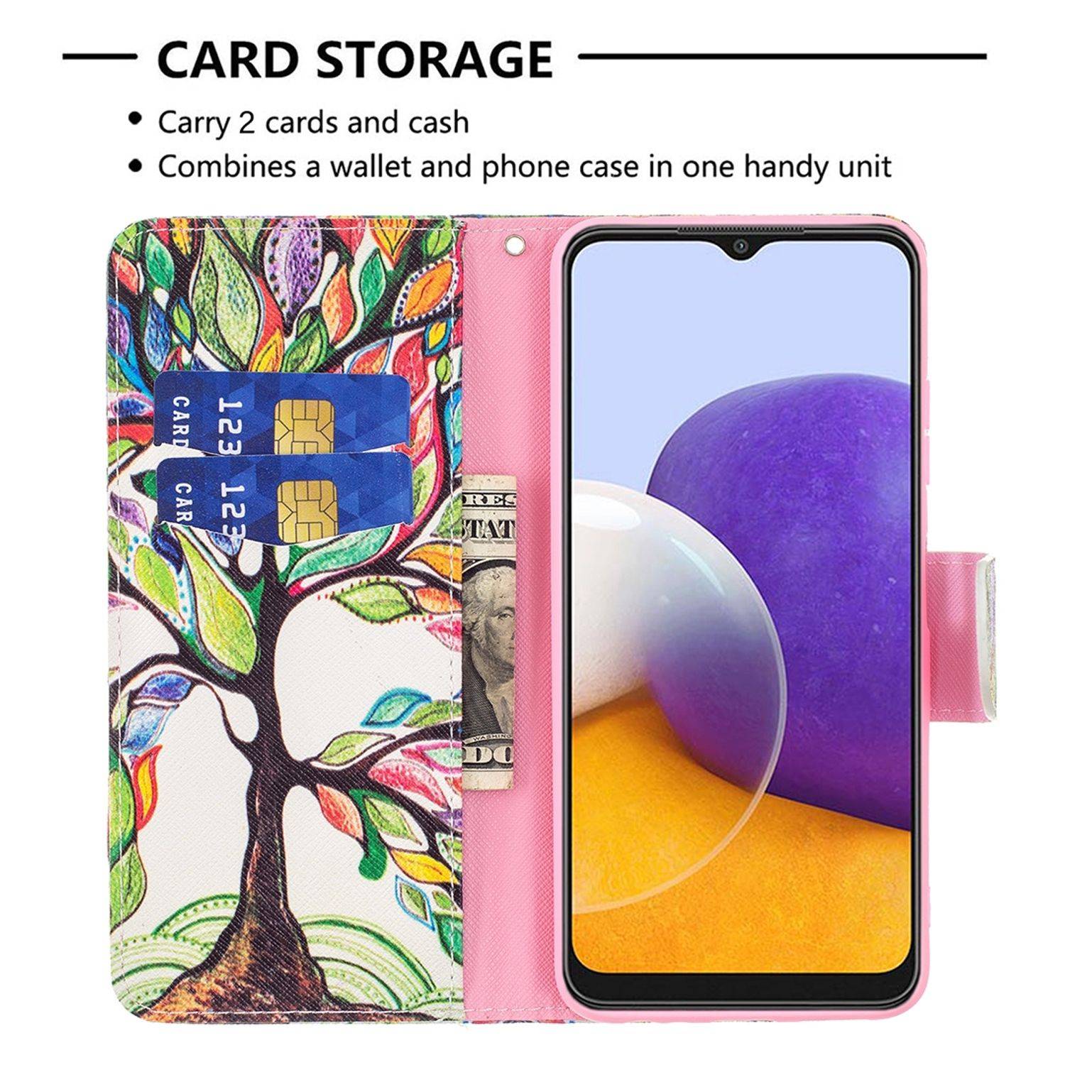 Hülle kompatibel mit Samsung Galaxy A22 5G Kunstleder Handyhülle - Handy Case Mehrfarbig