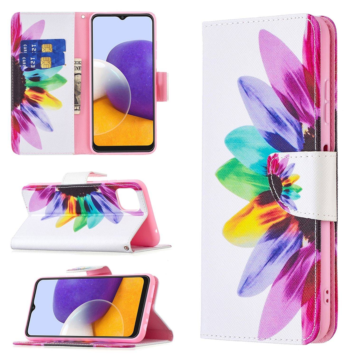 Hülle kompatibel mit Samsung Galaxy A22 5G Kunstleder Handyhülle - Handy Case Mehrfarbig
