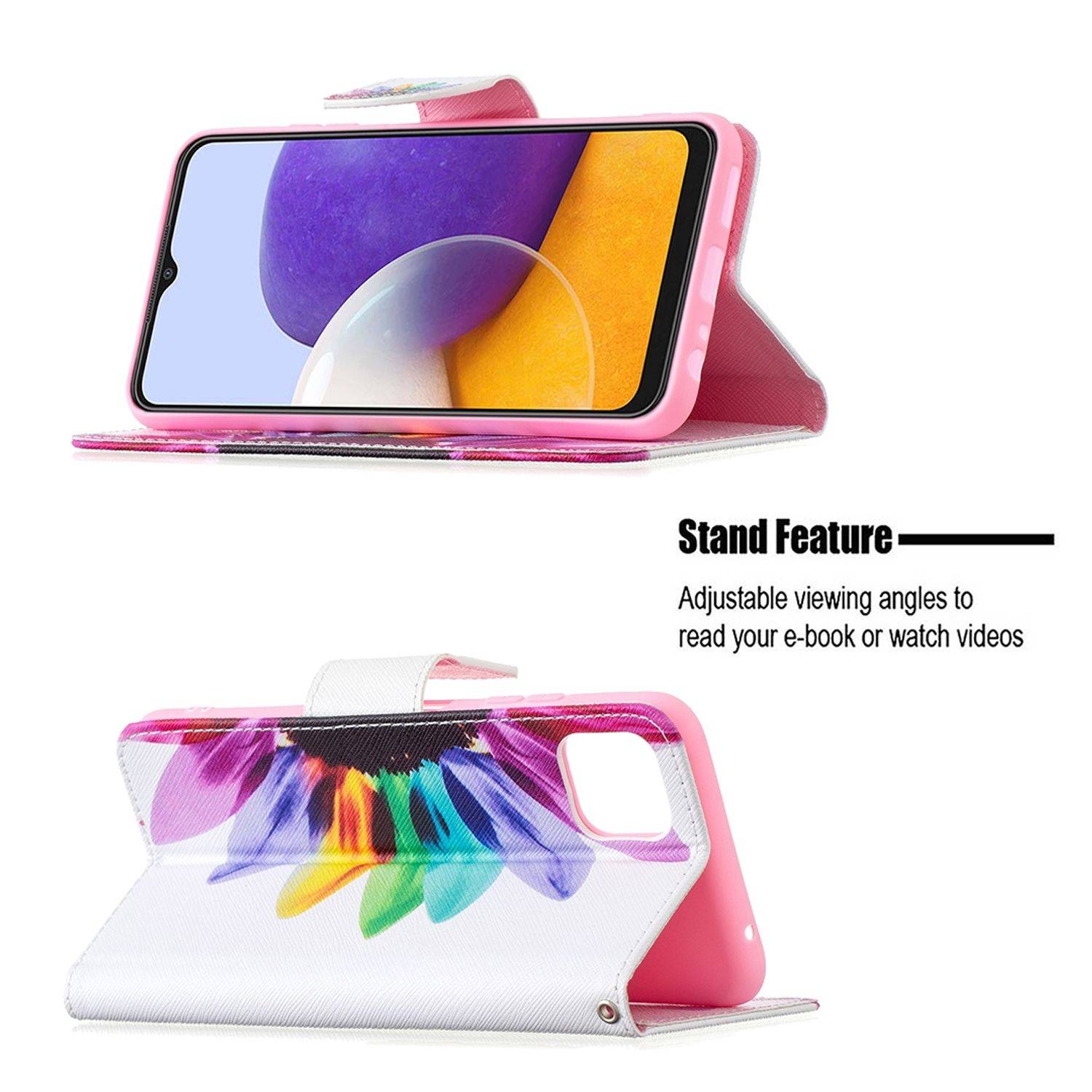 Hülle kompatibel mit Samsung Galaxy A22 5G Kunstleder Handyhülle - Handy Case Mehrfarbig