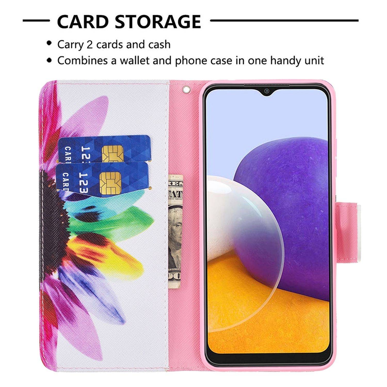 Hülle kompatibel mit Samsung Galaxy A22 5G Kunstleder Handyhülle - Handy Case Mehrfarbig