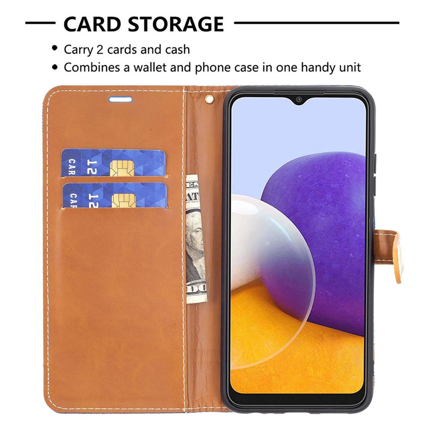 Samsung Galaxy A22 5G Handyhülle Bookcover Blau