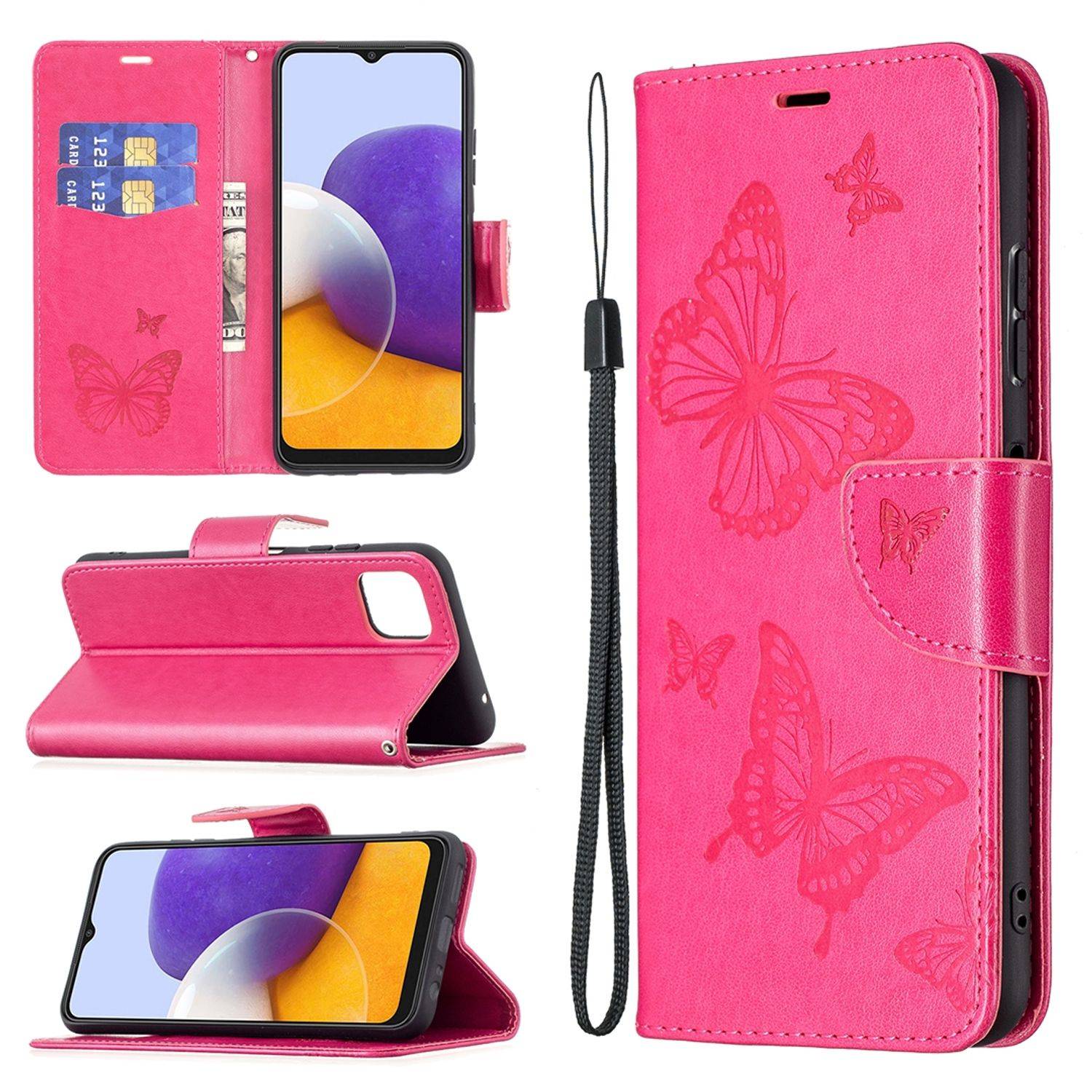Hülle kompatibel mit Samsung Galaxy A22 5G Kunstleder Handyhülle - Handy Case Rosa