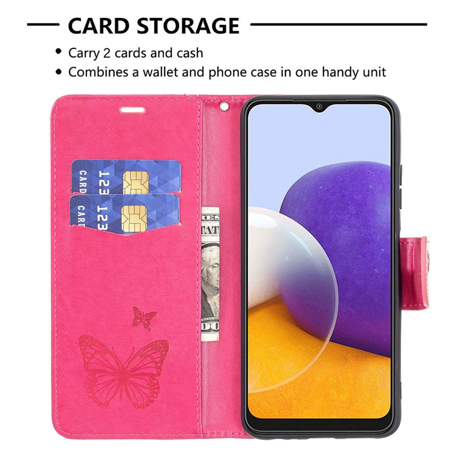 Hülle kompatibel mit Samsung Galaxy A22 5G Kunstleder Handyhülle - Handy Case Rosa