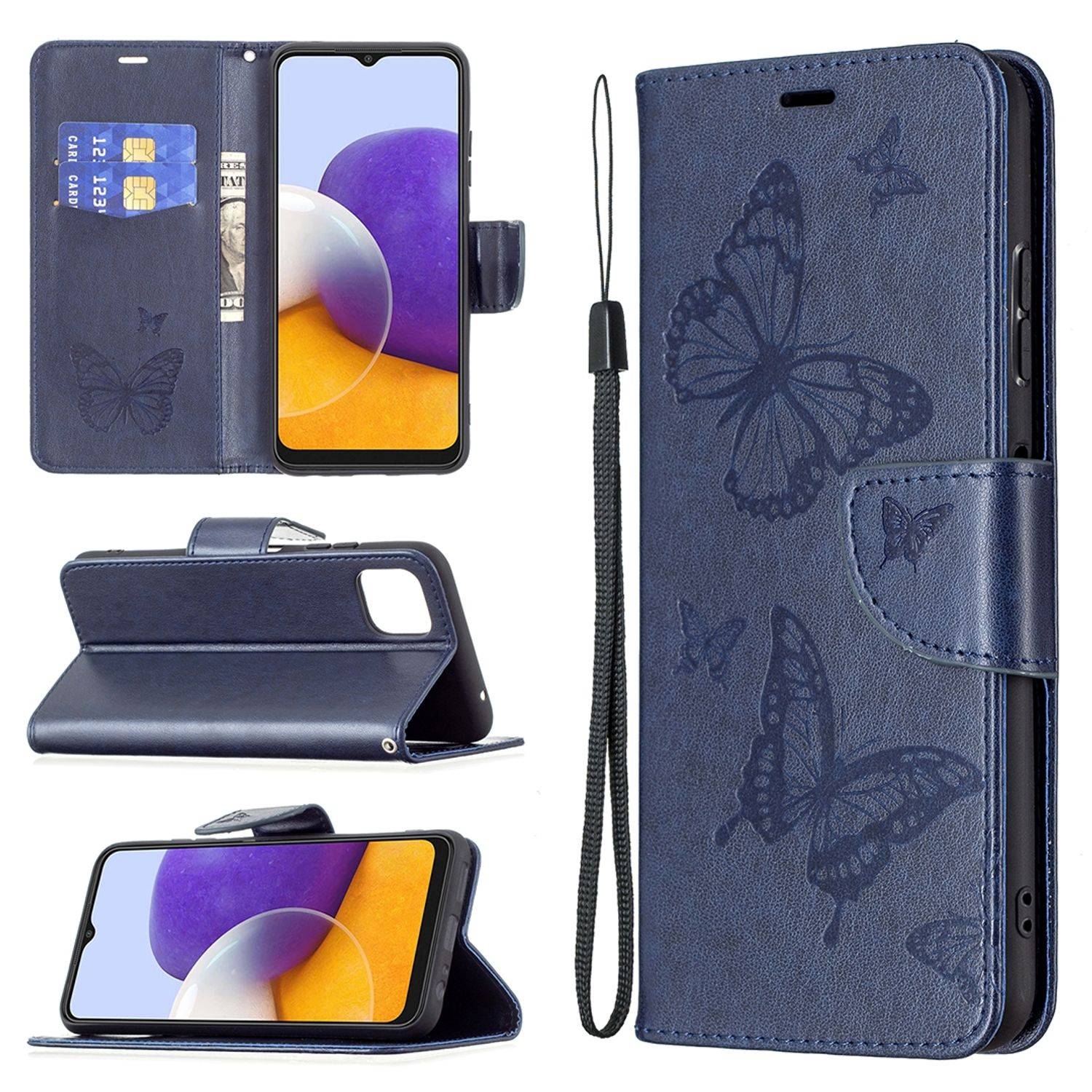 Hülle kompatibel mit Samsung Galaxy A22 5G Kunstleder Handyhülle - Handy Case Blau