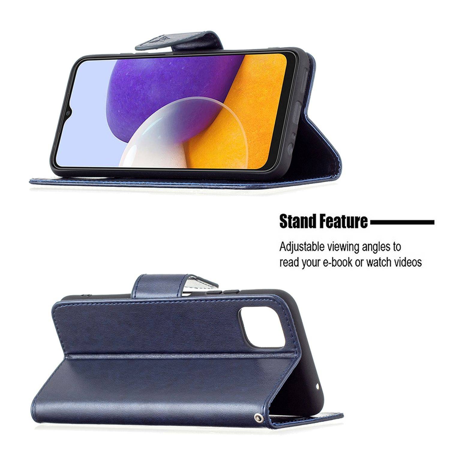 Hülle kompatibel mit Samsung Galaxy A22 5G Kunstleder Handyhülle - Handy Case Blau
