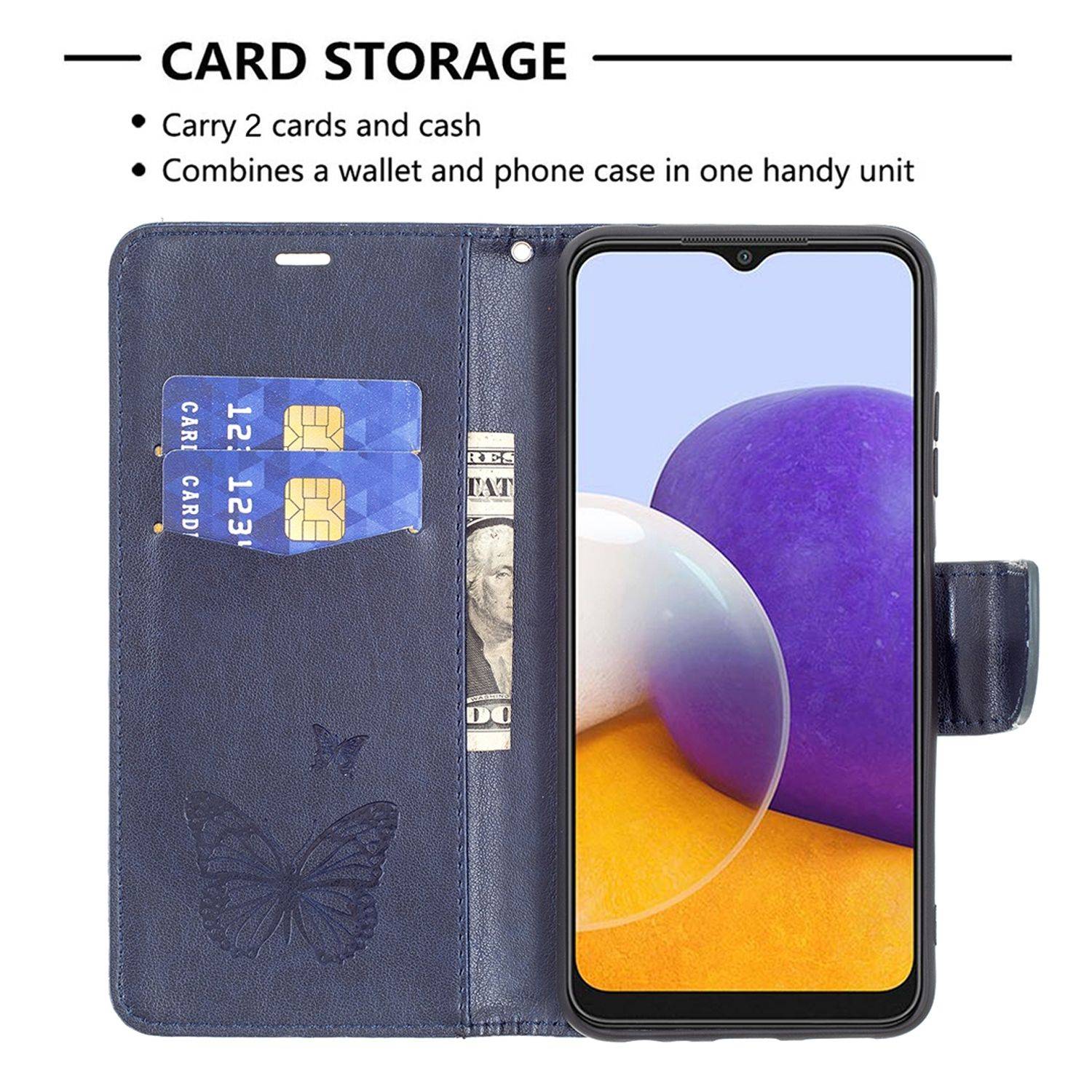 Hülle kompatibel mit Samsung Galaxy A22 5G Kunstleder Handyhülle - Handy Case Blau