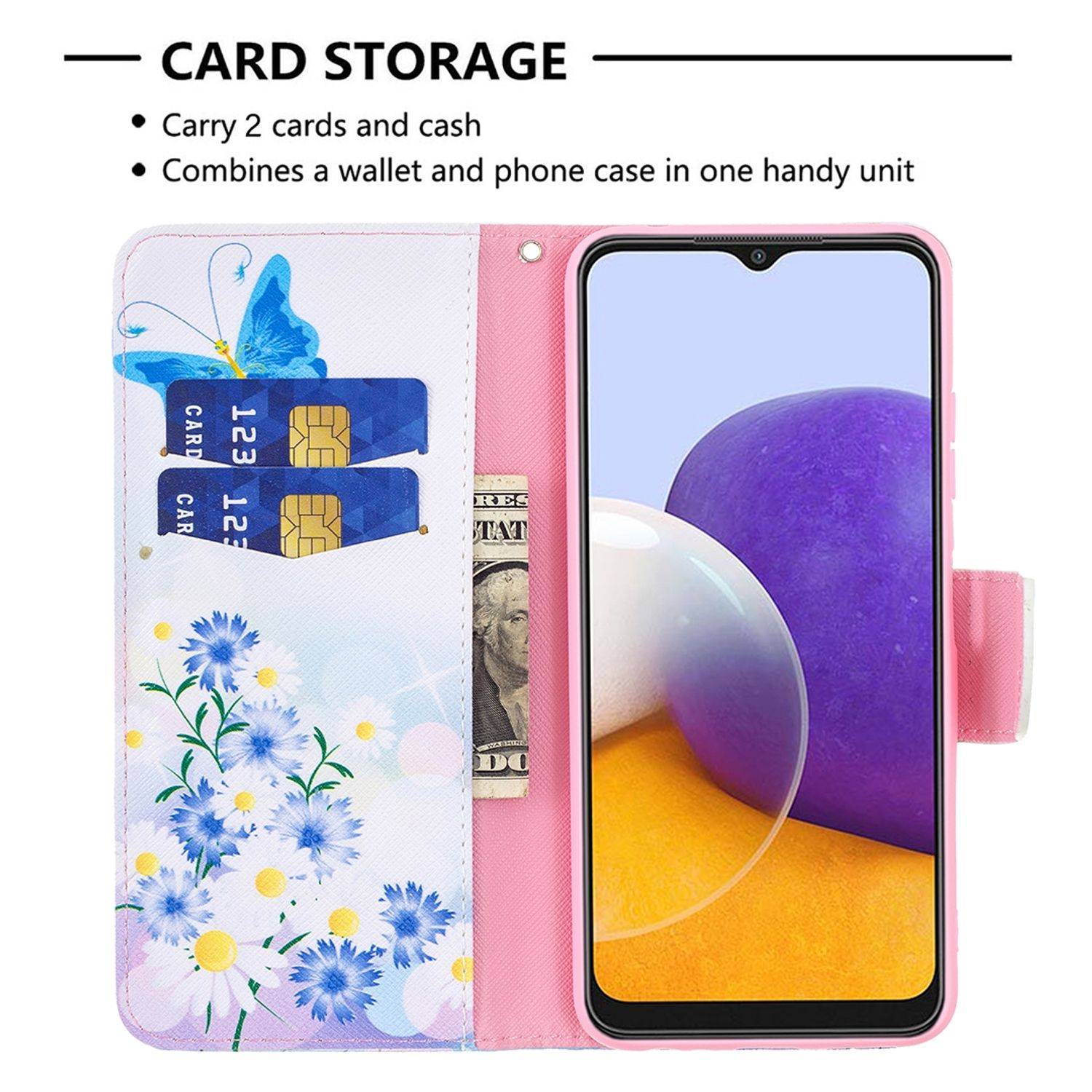 Hülle kompatibel mit Samsung Galaxy A22 5G Kunstleder Handyhülle - Handy Case Weiß