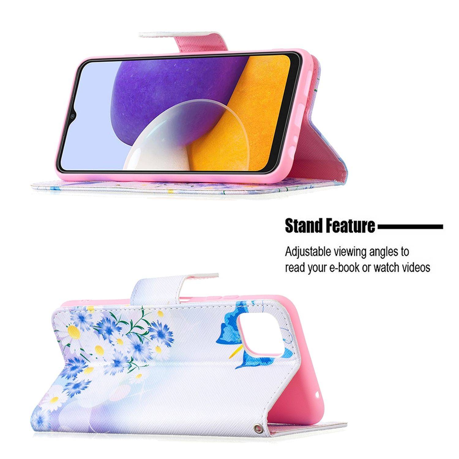Hülle kompatibel mit Samsung Galaxy A22 5G Kunstleder Handyhülle - Handy Case Weiß