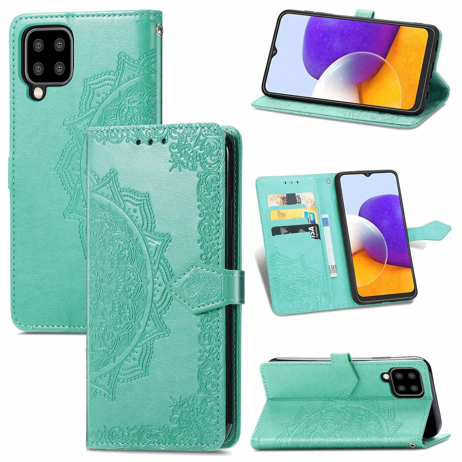 Hülle kompatibel mit Samsung Galaxy A22 5G Kunstleder Handyhülle - Handy Case Grün