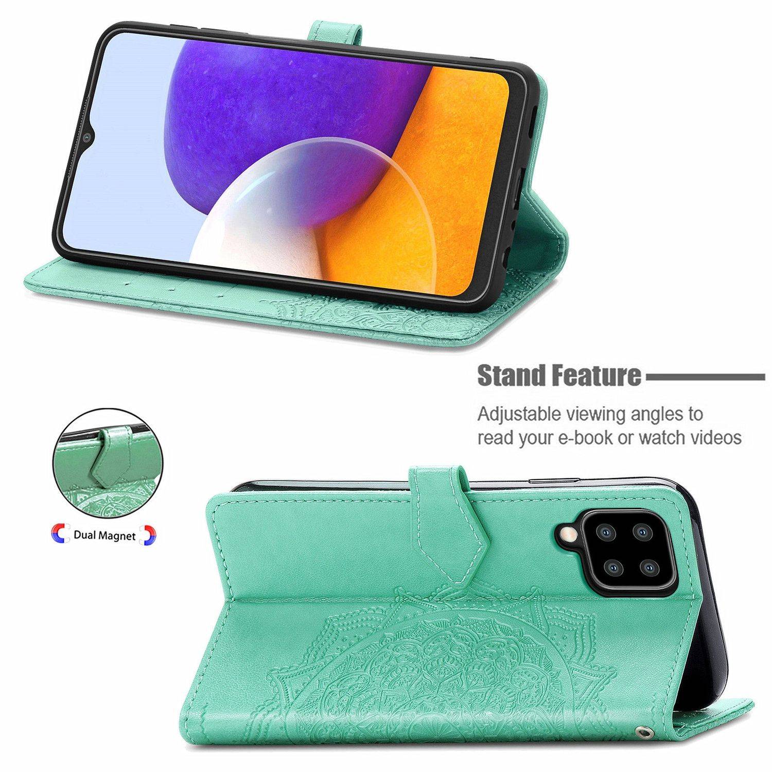 Hülle kompatibel mit Samsung Galaxy A22 5G Kunstleder Handyhülle - Handy Case Grün
