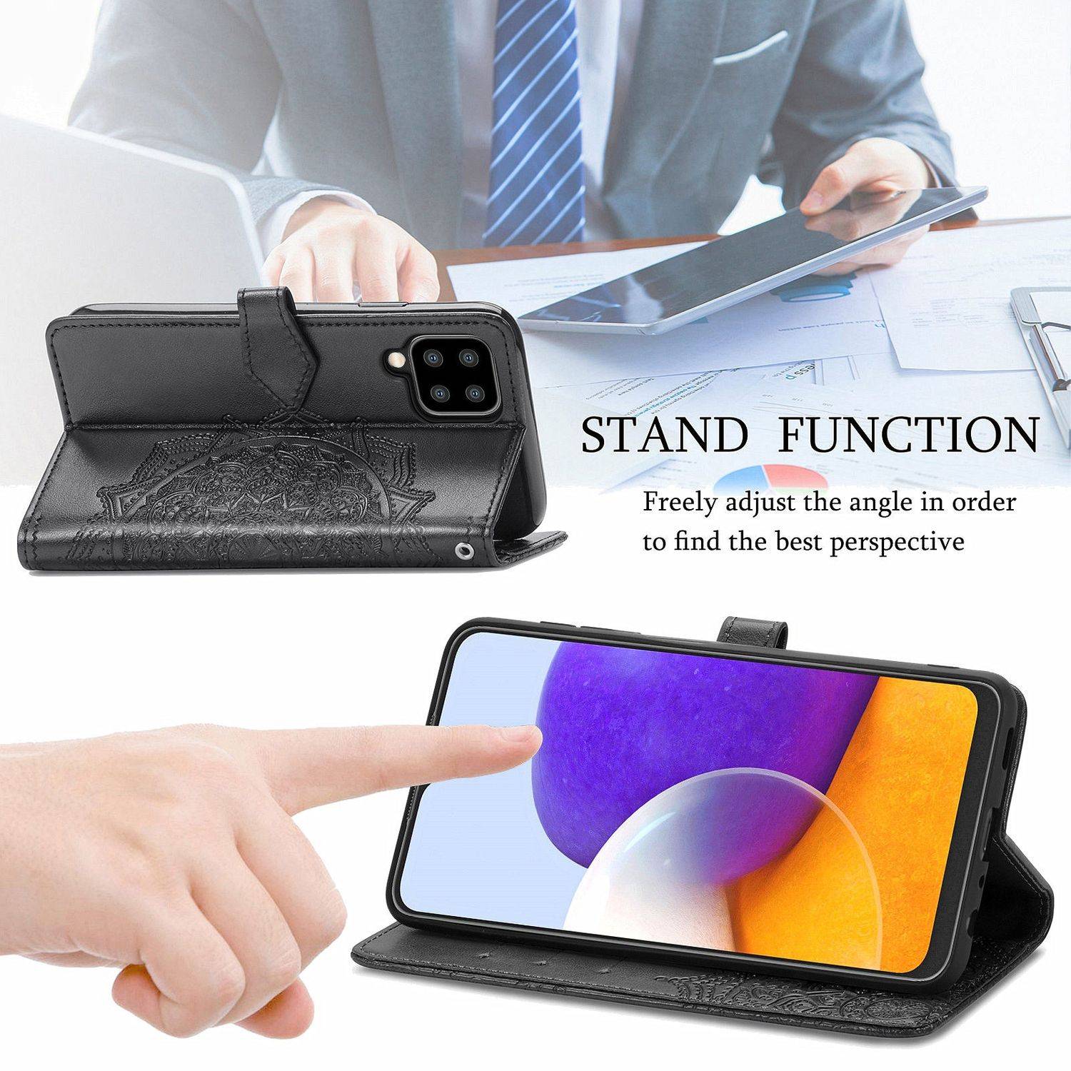 Samsung Galaxy A22 5G Handyhülle Bookcover Schwarz
