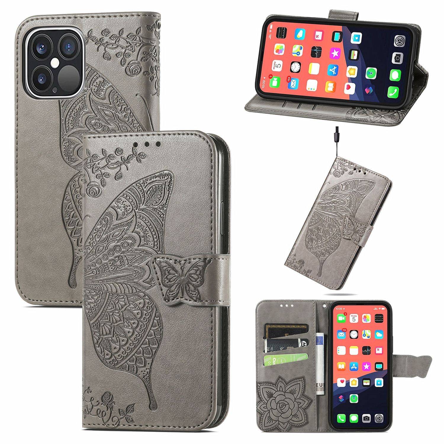 Hülle kompatibel mit Apple iPhone 13 Pro Kunstleder Handyhülle - Handy Case Grau