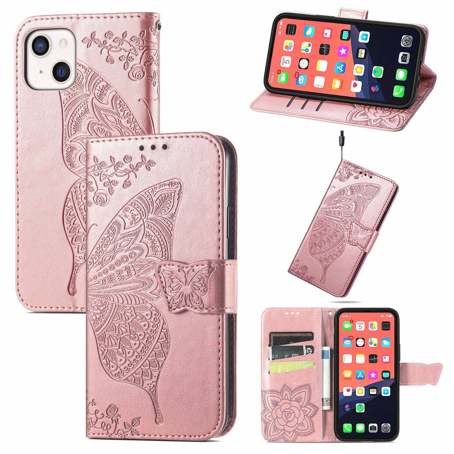 Hülle kompatibel mit Apple iPhone 13 Kunstleder Handyhülle - Handy Case Rosa