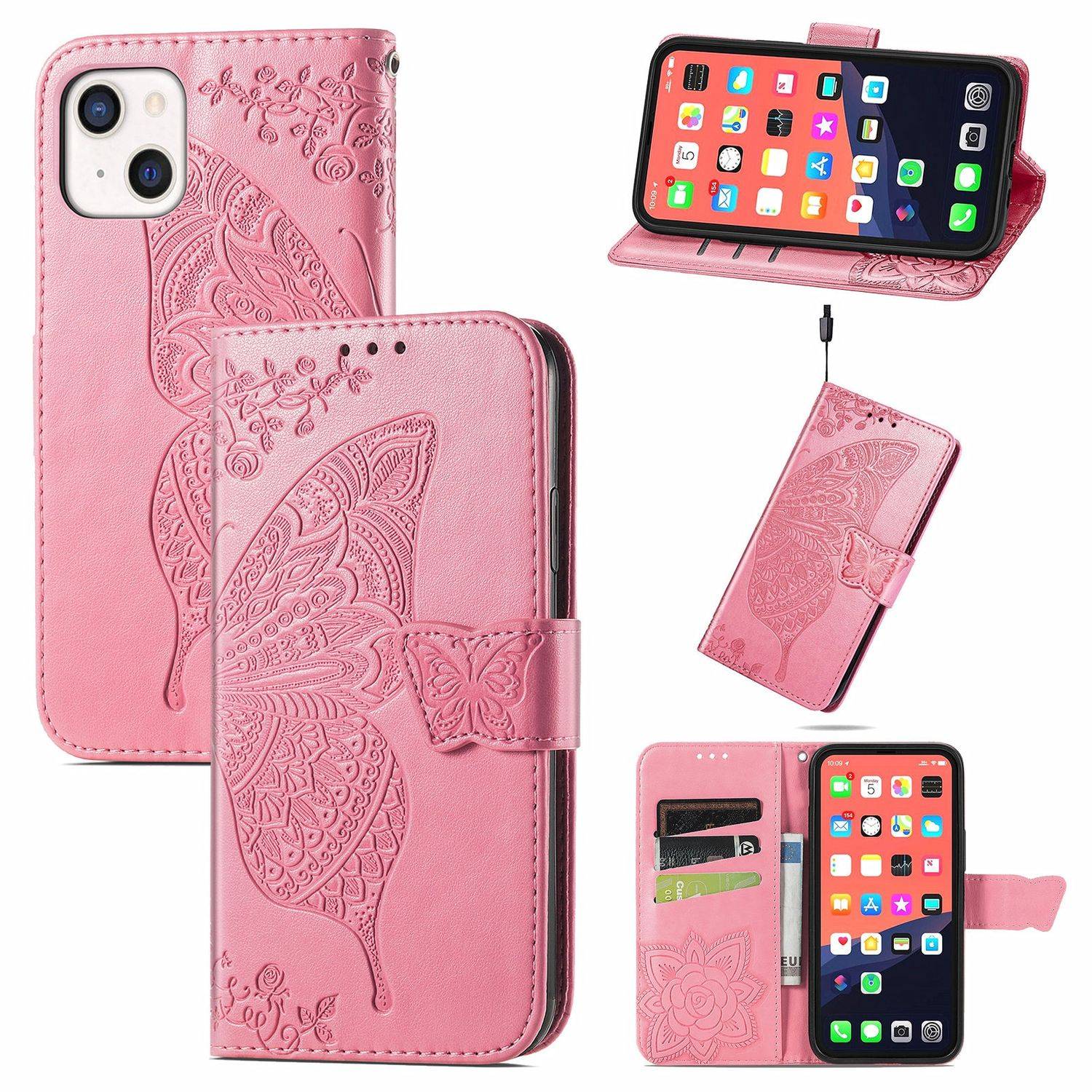 Hülle kompatibel mit Apple iPhone 13 Kunstleder Handyhülle - Handy Case Rosa