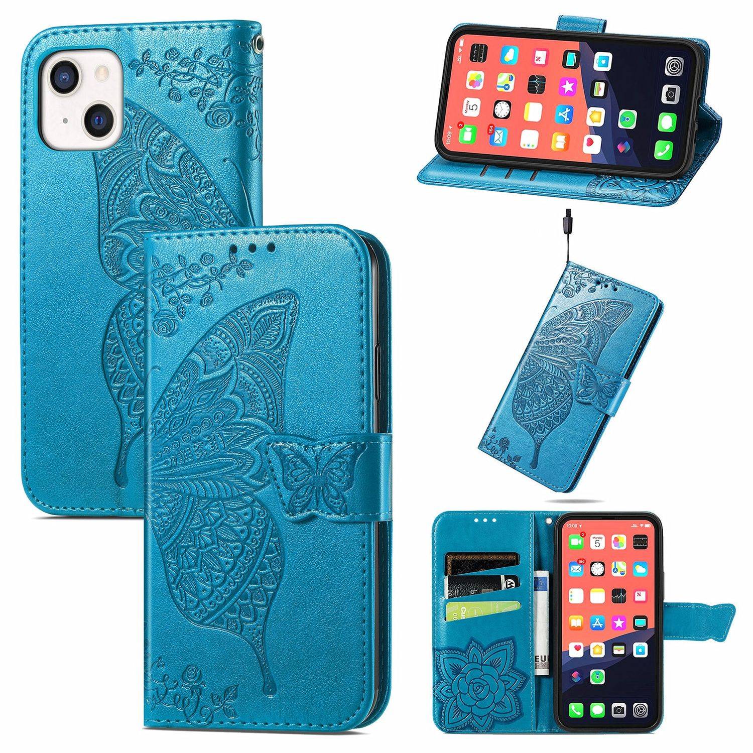 Hülle kompatibel mit Apple iPhone 13 mini Kunstleder Handyhülle - Handy Case Blau