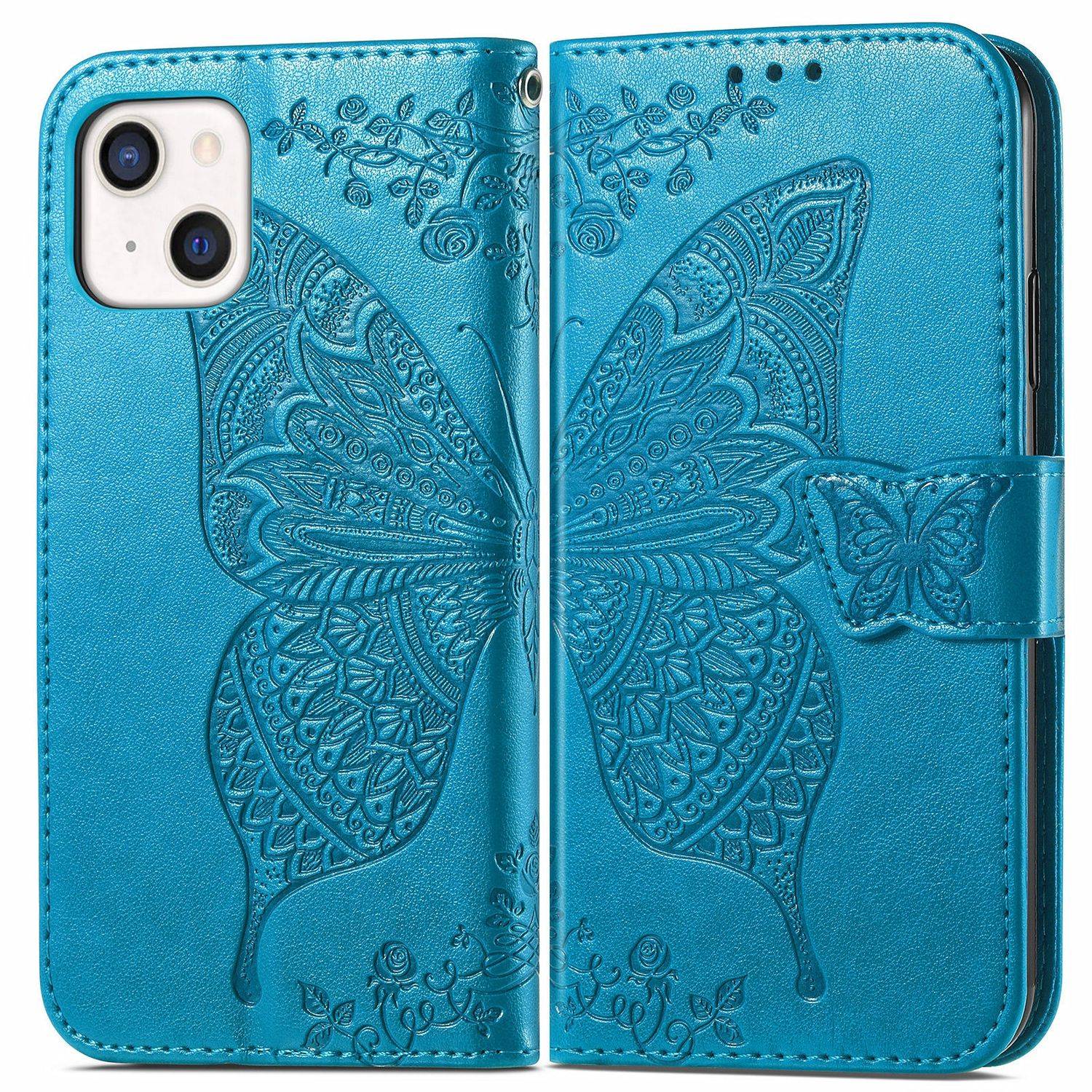 Hülle kompatibel mit Apple iPhone 13 mini Kunstleder Handyhülle - Handy Case Blau