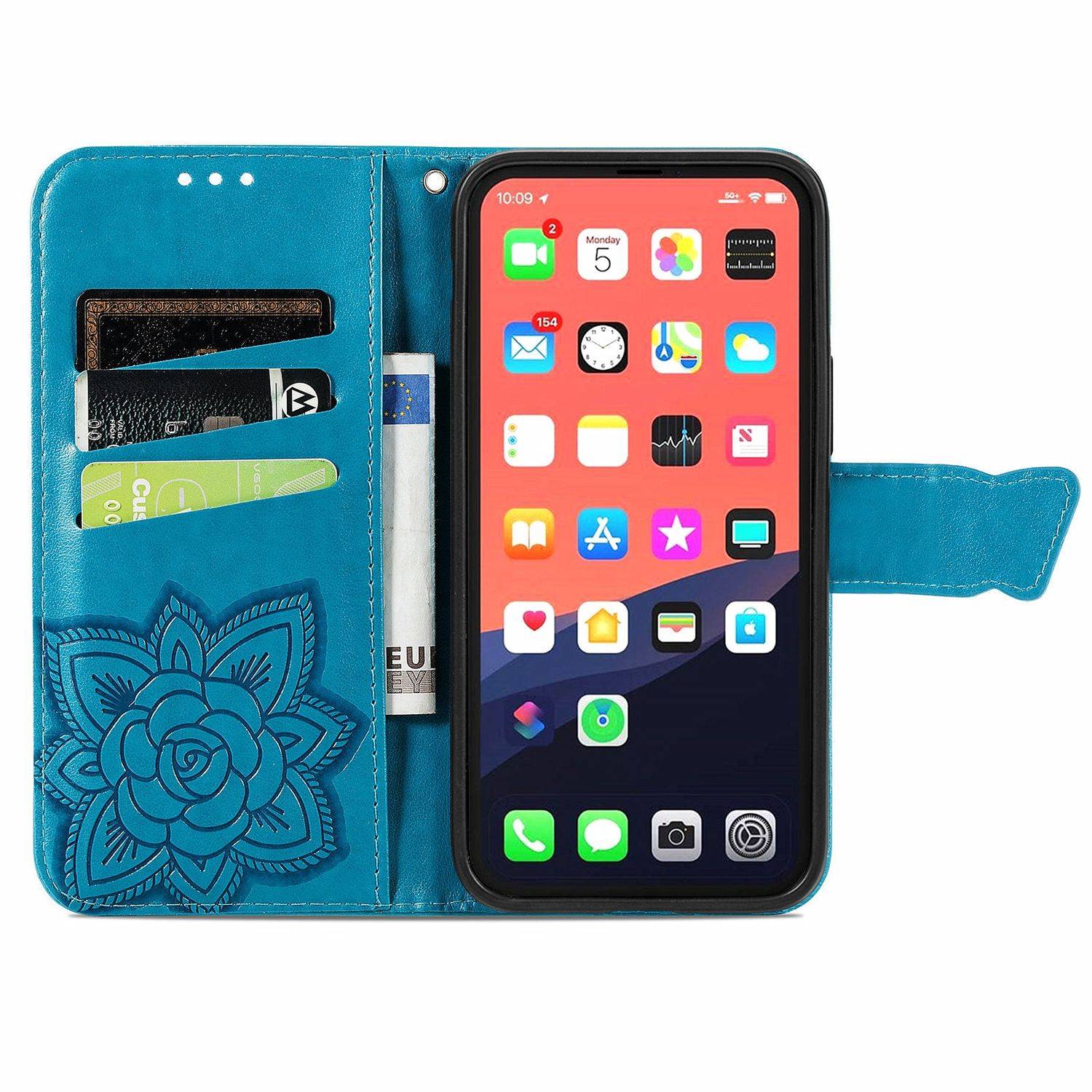 Hülle kompatibel mit Apple iPhone 13 mini Kunstleder Handyhülle - Handy Case Blau