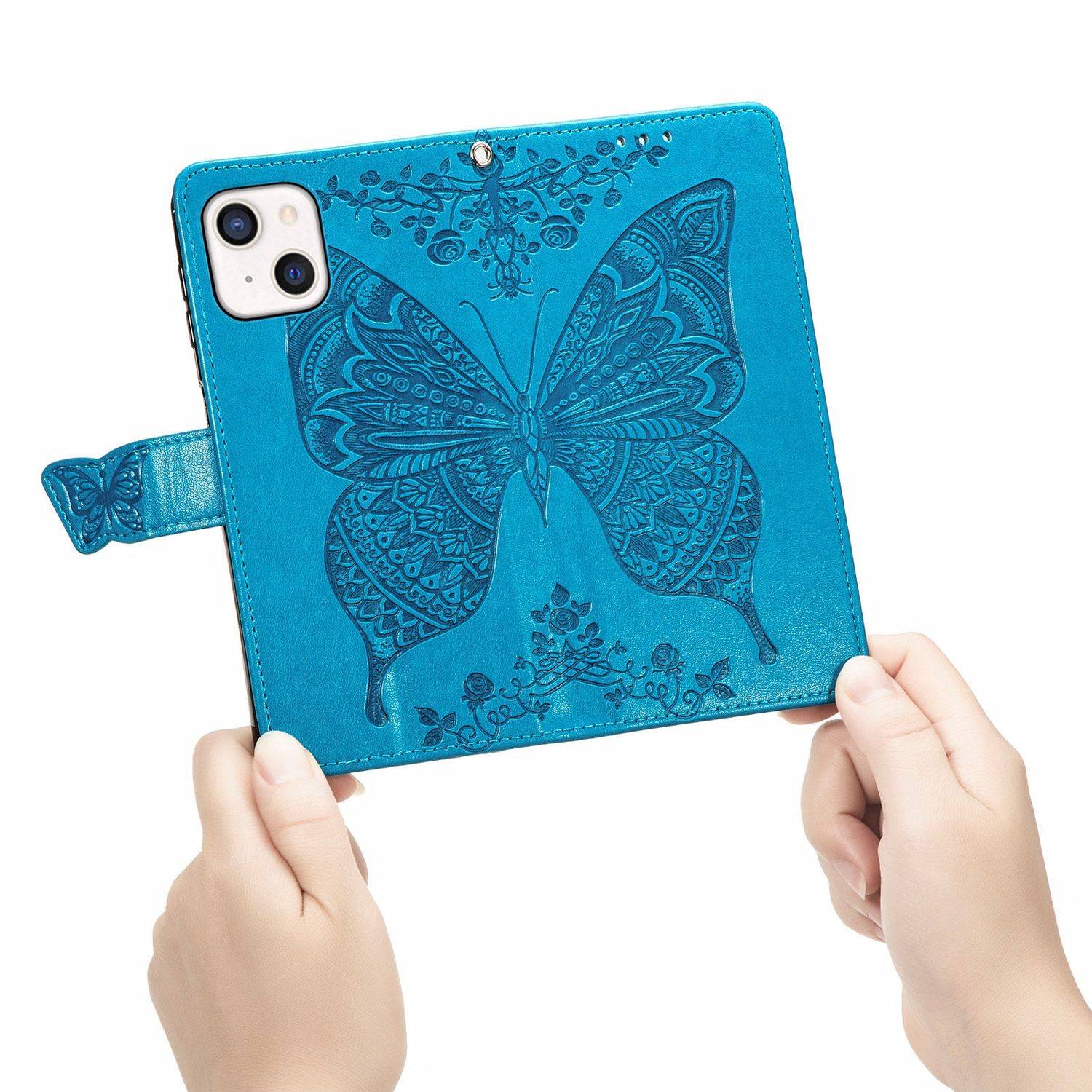 Hülle kompatibel mit Apple iPhone 13 mini Kunstleder Handyhülle - Handy Case Blau