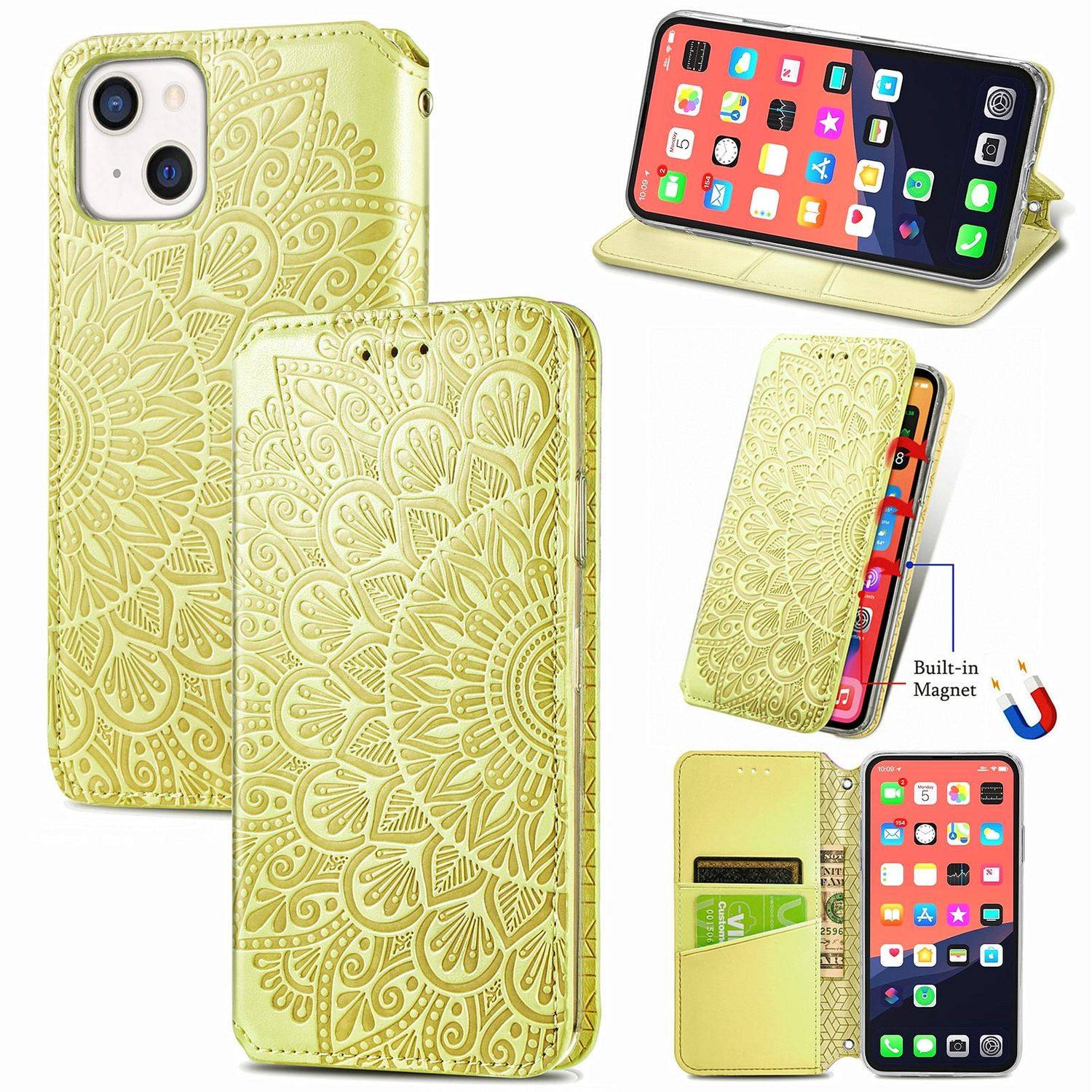 Hülle kompatibel mit Apple iPhone 13 Kunstleder Handyhülle - Handy Case Gelb
