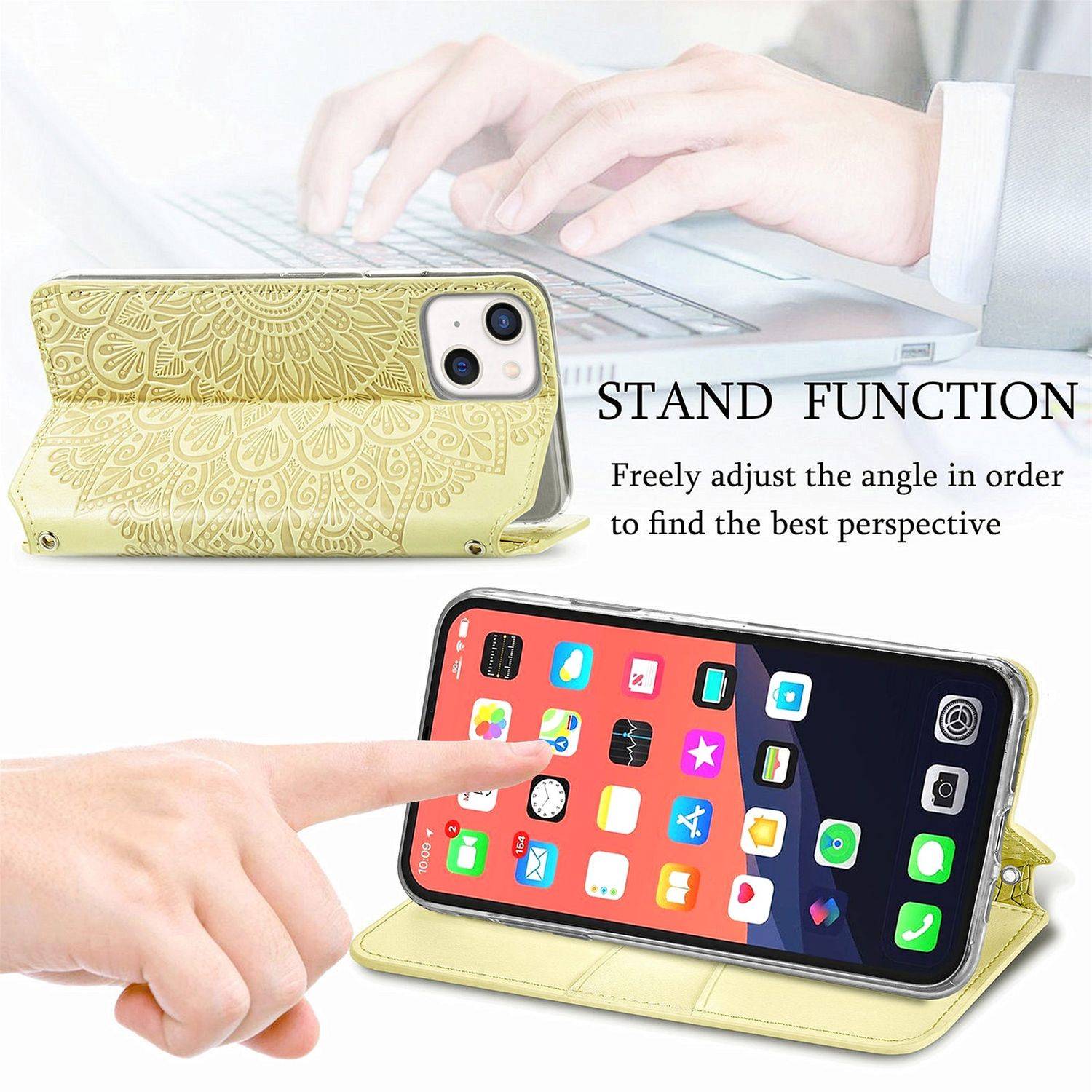 Hülle kompatibel mit Apple iPhone 13 Kunstleder Handyhülle - Handy Case Gelb