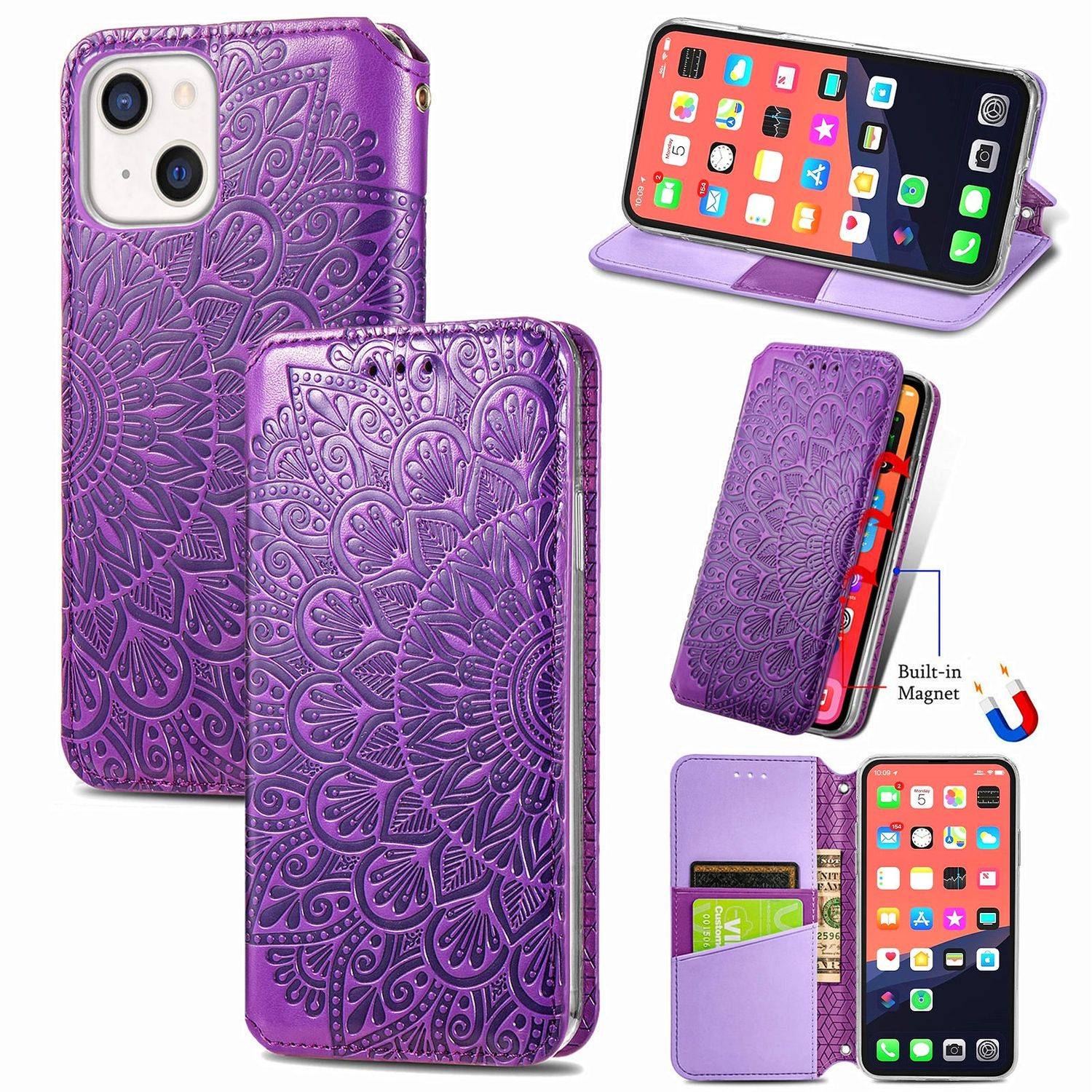 Hülle kompatibel mit Apple iPhone 13 Kunstleder Handyhülle - Handy Case Violett