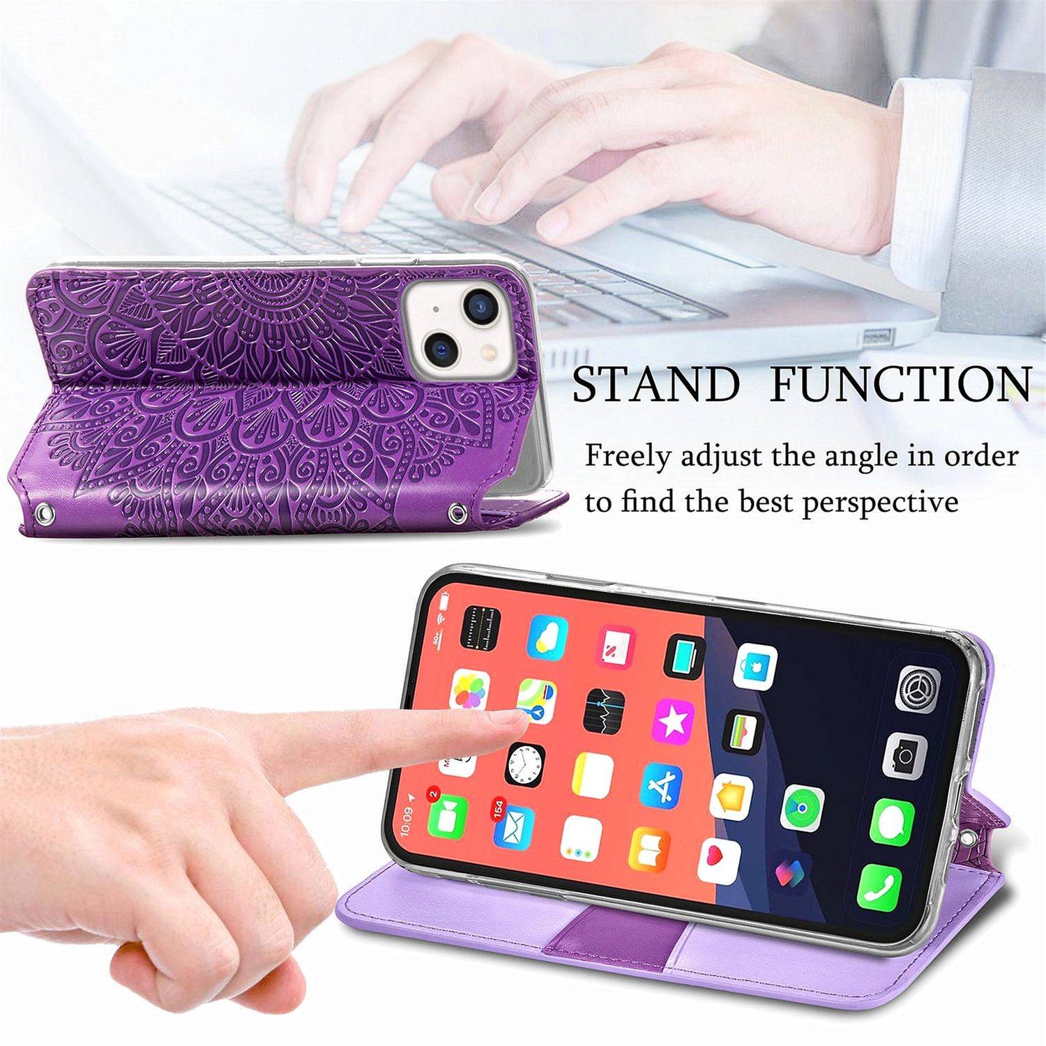 Hülle kompatibel mit Apple iPhone 13 Kunstleder Handyhülle - Handy Case Violett