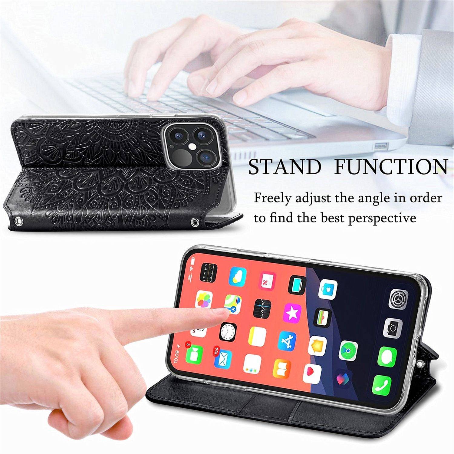 Hülle kompatibel mit Apple iPhone 13 Pro Max Kunstleder Handyhülle - Handy Case Schwarz