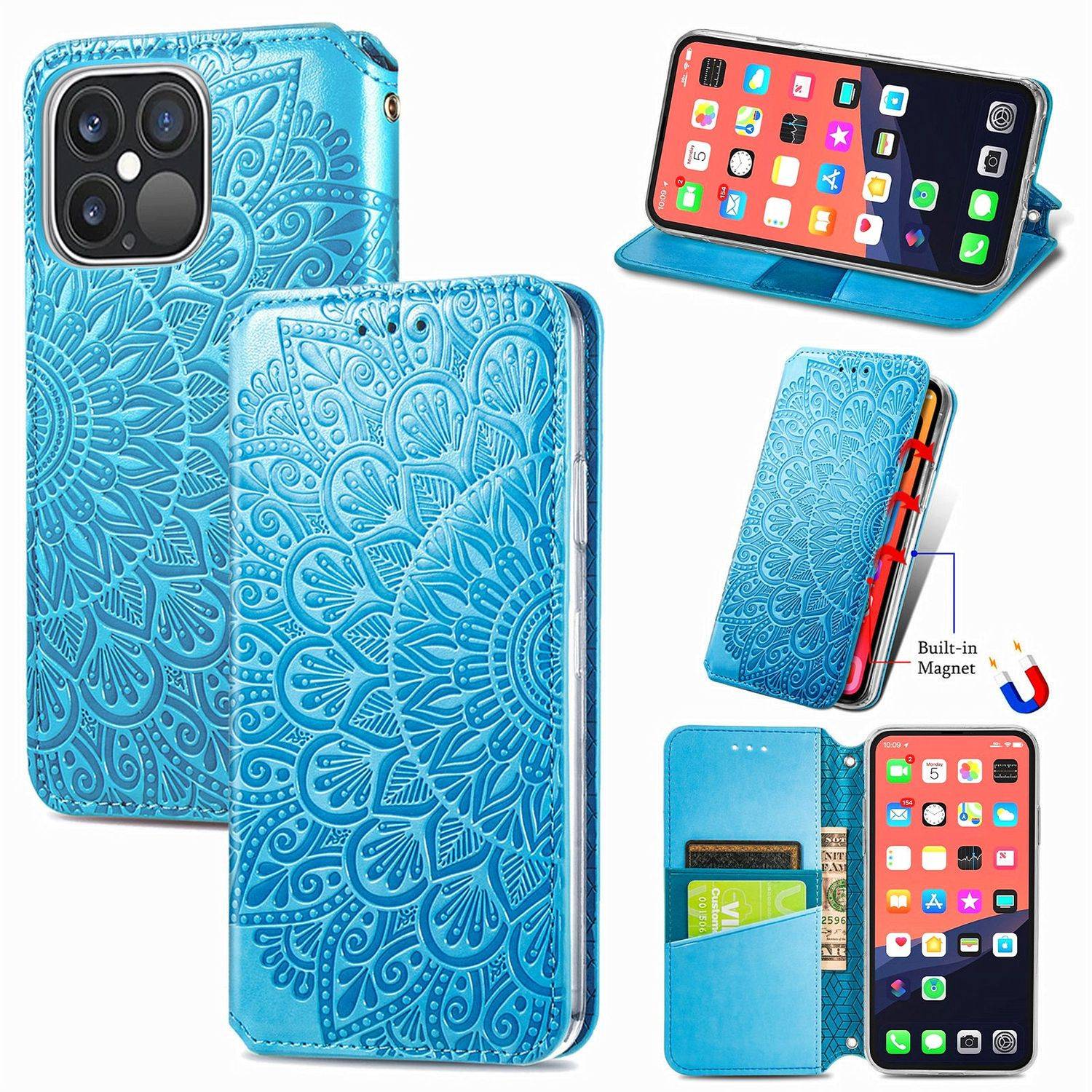 Hülle kompatibel mit Apple iPhone 13 Pro Max Kunstleder Handyhülle - Handy Case Blau