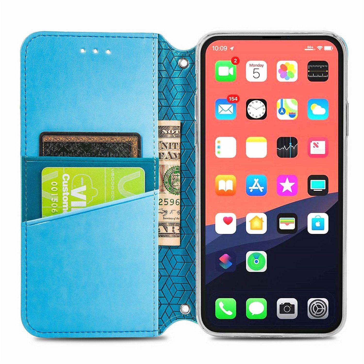 Hülle kompatibel mit Apple iPhone 13 Pro Max Kunstleder Handyhülle - Handy Case Blau