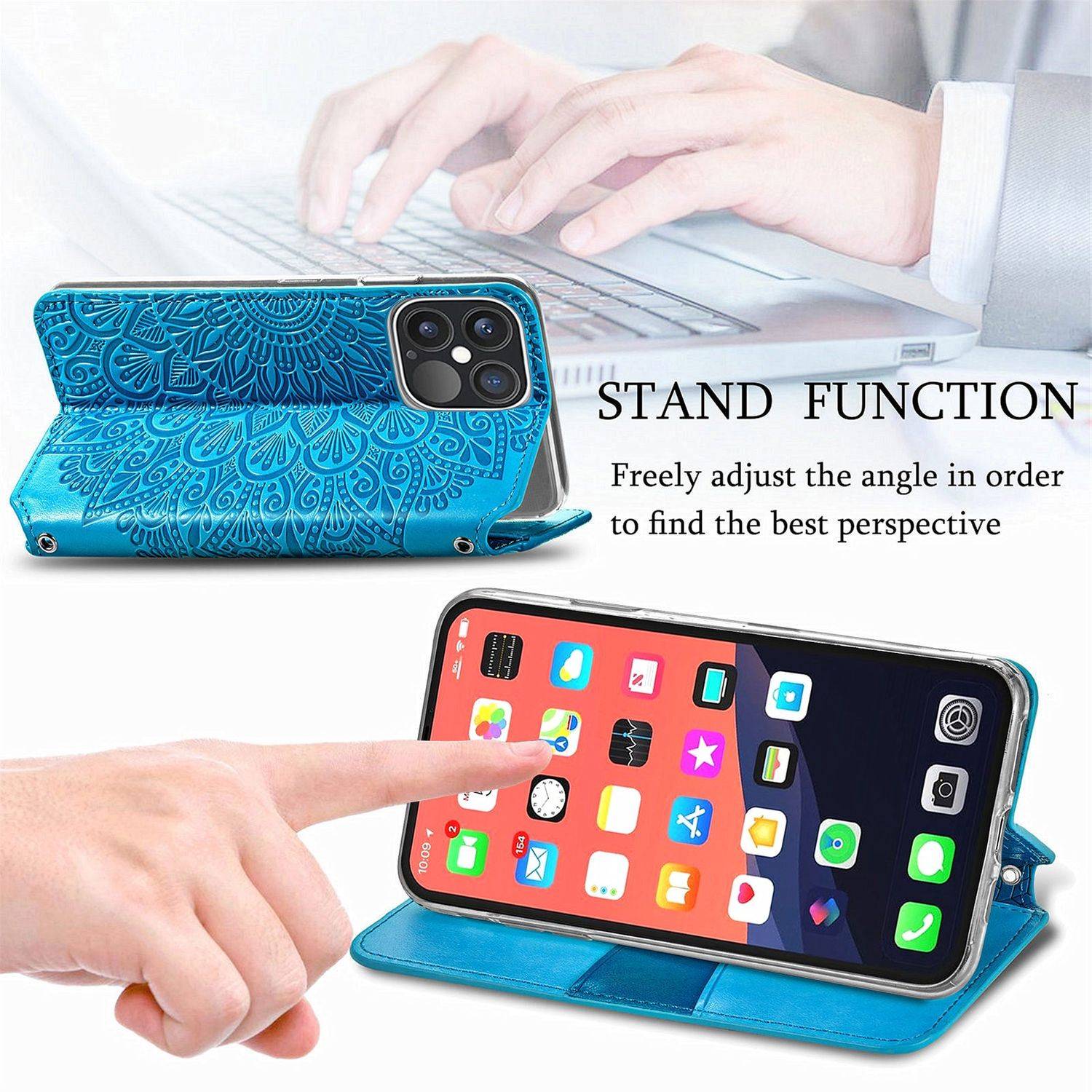 Hülle kompatibel mit Apple iPhone 13 Pro Max Kunstleder Handyhülle - Handy Case Blau