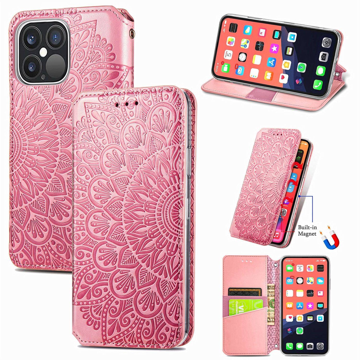 Hülle kompatibel mit Apple iPhone 13 Pro Max Kunstleder Handyhülle - Handy Case Rosa