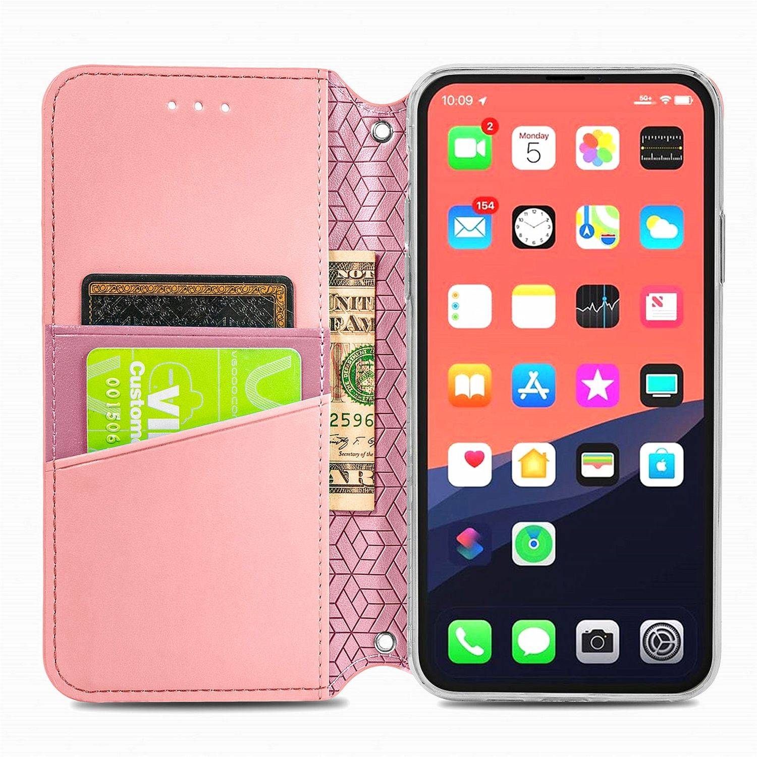 Hülle kompatibel mit Apple iPhone 13 Pro Max Kunstleder Handyhülle - Handy Case Rosa