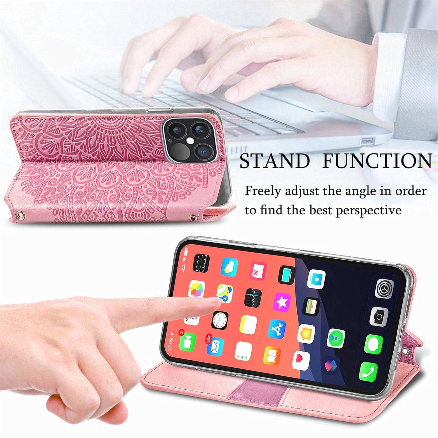 Hülle kompatibel mit Apple iPhone 13 Pro Max Kunstleder Handyhülle - Handy Case Rosa