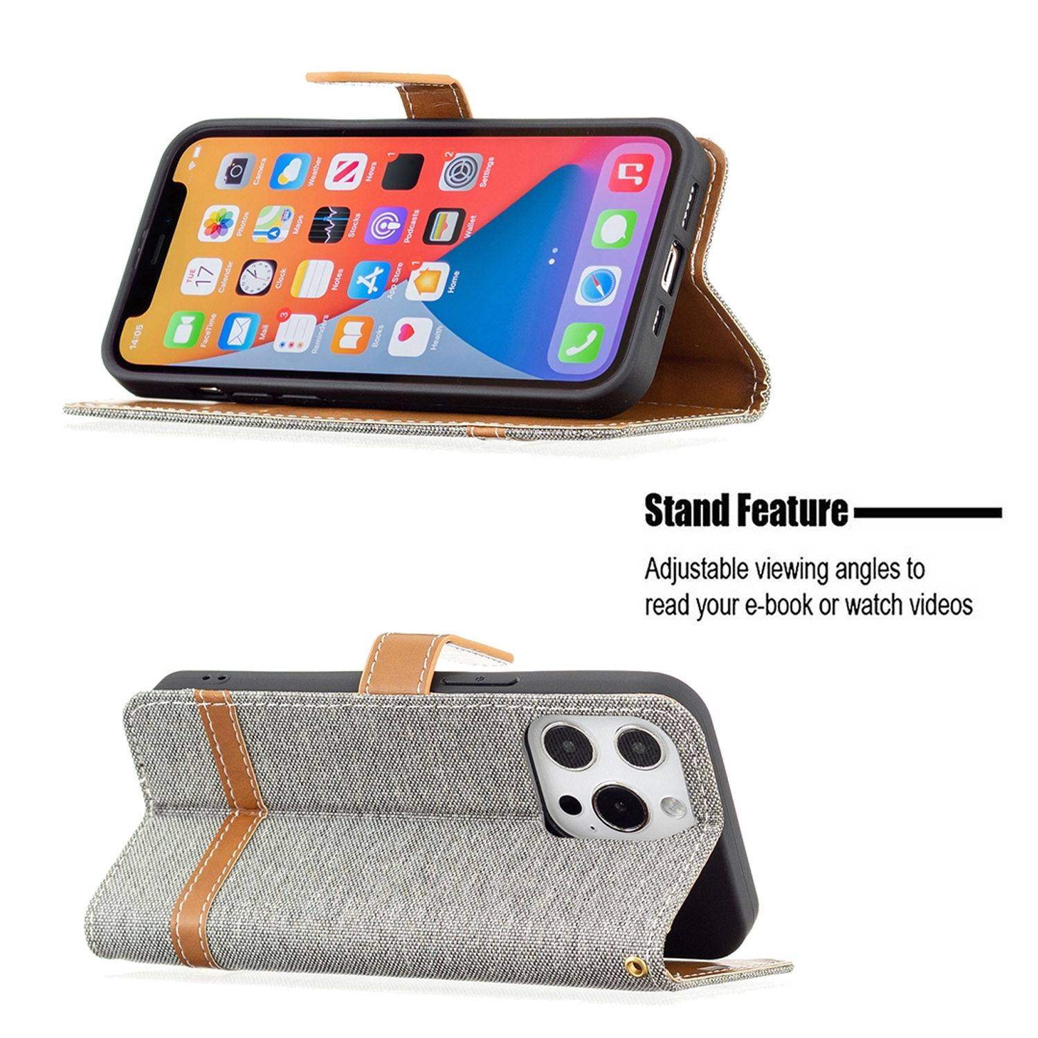 Apple iPhone 13 Pro Max Handyhülle Bookcover Grau