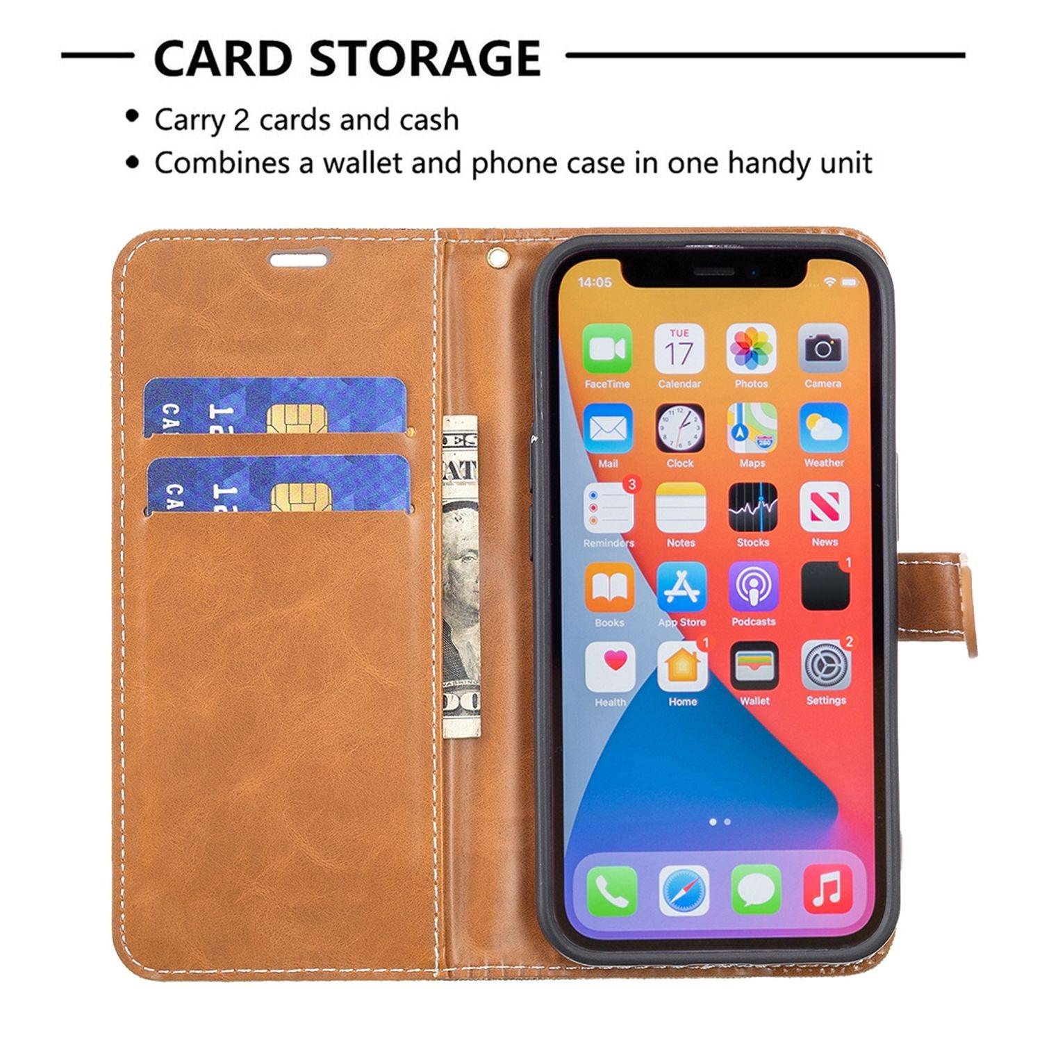 Apple iPhone 13 Pro Handyhülle Bookcover Braun