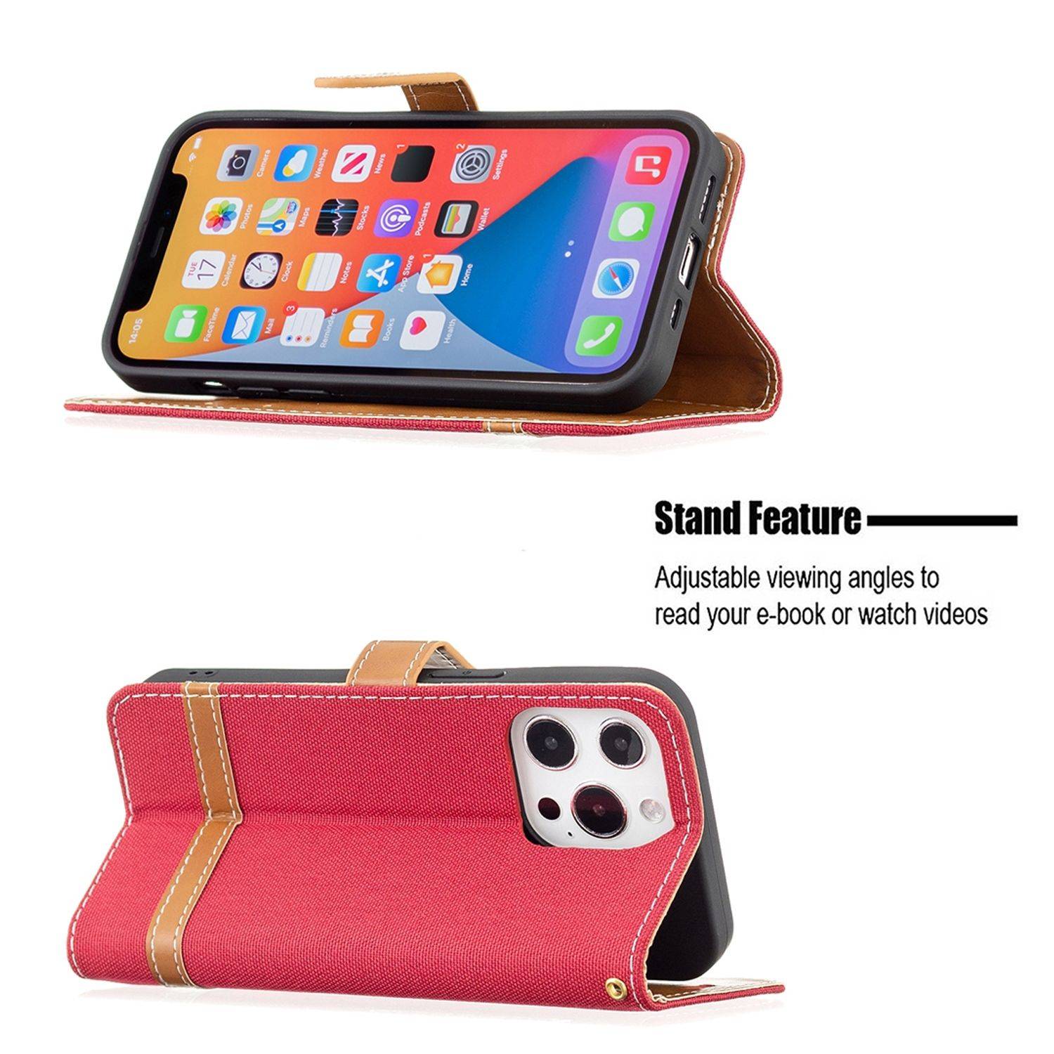 Hülle kompatibel mit Apple iPhone 13 Kunstleder Handyhülle - Handy Case Rot