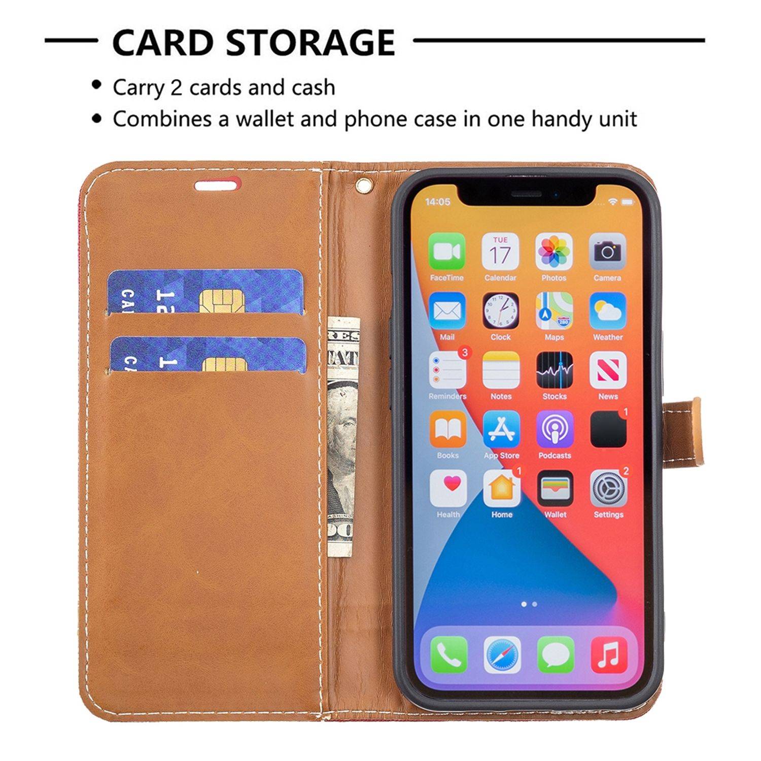 Hülle kompatibel mit Apple iPhone 13 Kunstleder Handyhülle - Handy Case Rot
