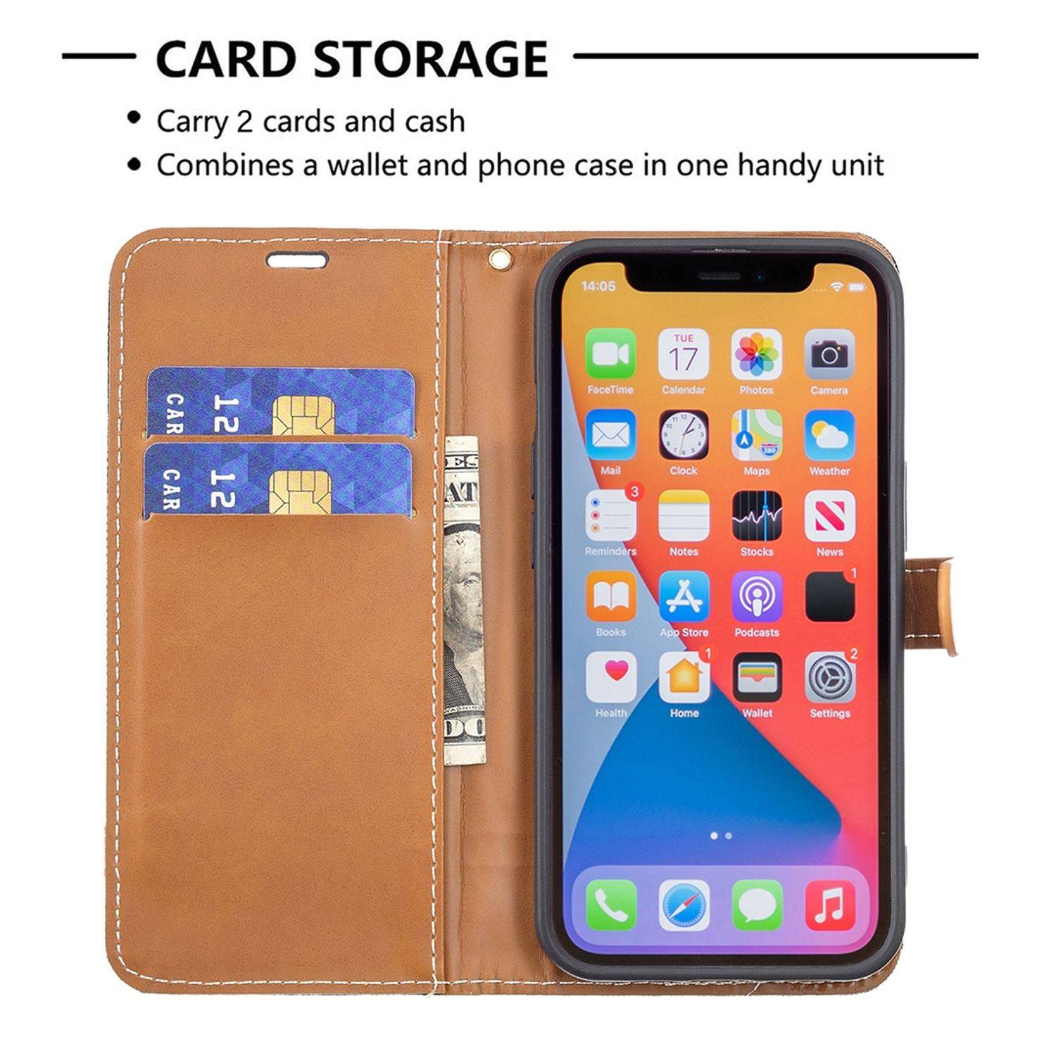 Hülle kompatibel mit Apple iPhone 13 Kunstleder Handyhülle - Handy Case Schwarz