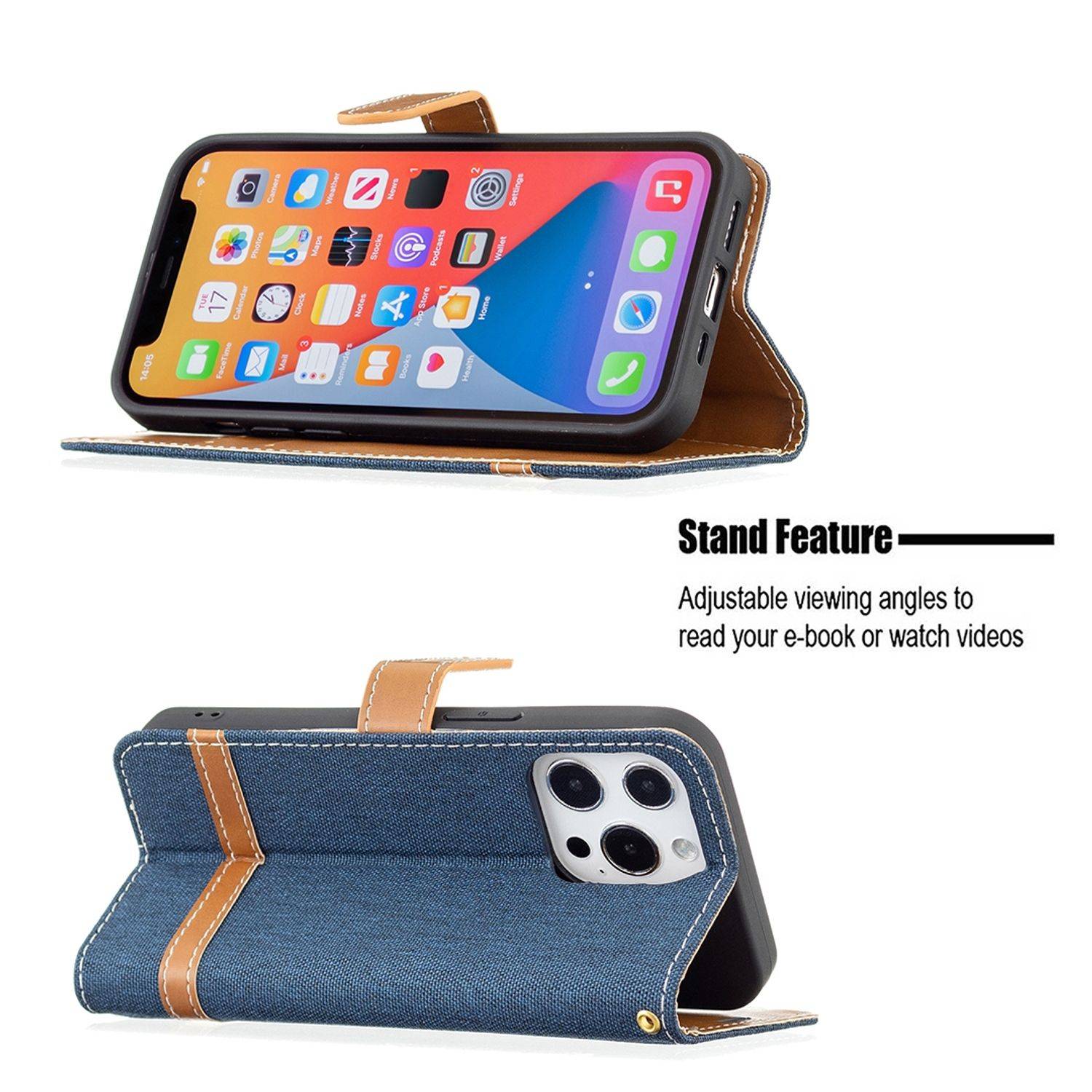 Hülle kompatibel mit Apple iPhone 13 mini Kunstleder Handyhülle - Handy Case Blau