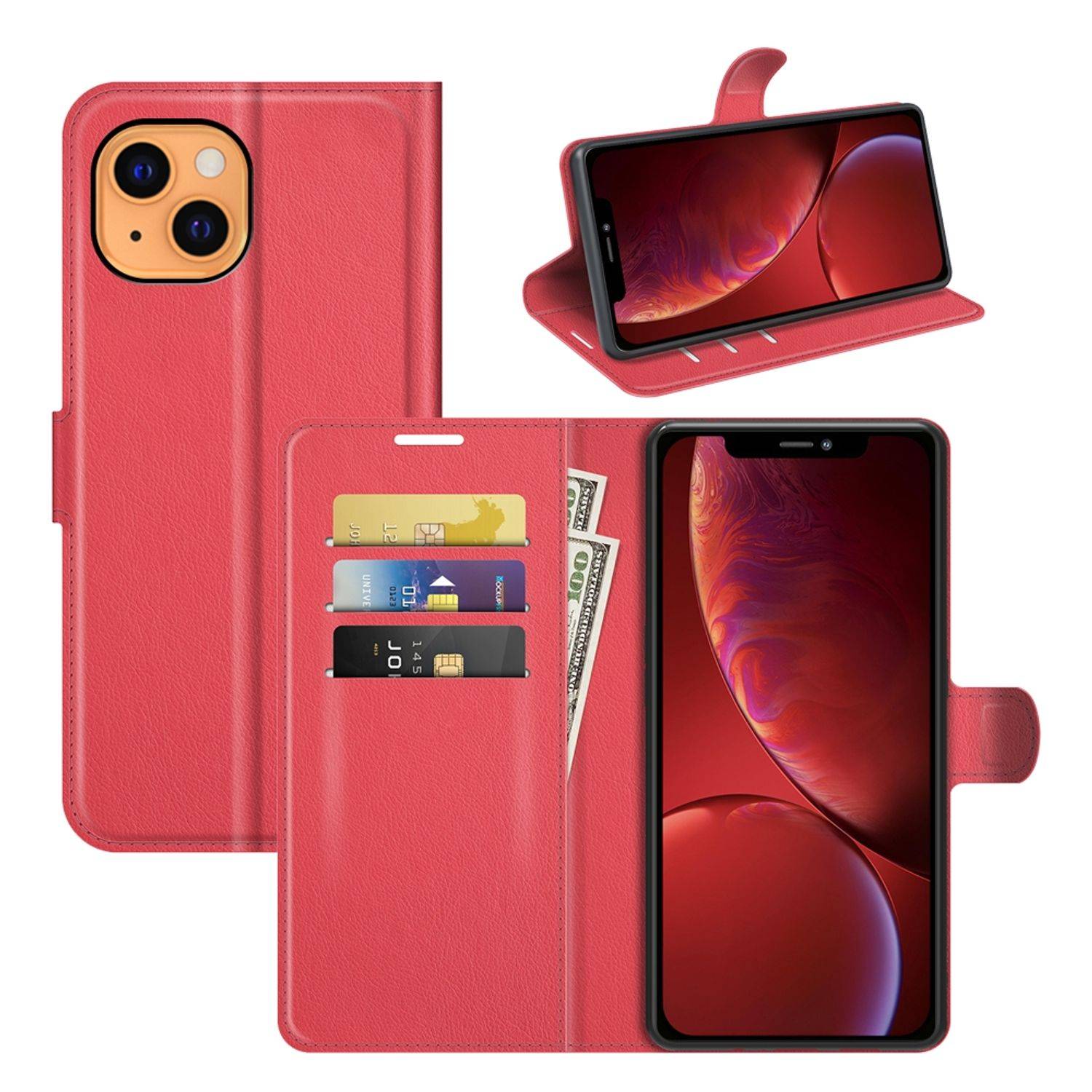 Hülle kompatibel mit Apple iPhone 13 Kunstleder Handyhülle - Handy Case Rot