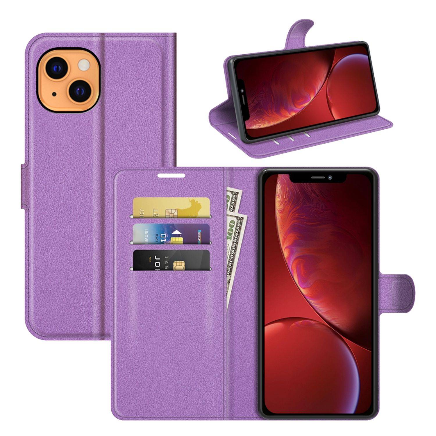 Hülle kompatibel mit Apple iPhone 13 Kunstleder Handyhülle - Handy Case Violett