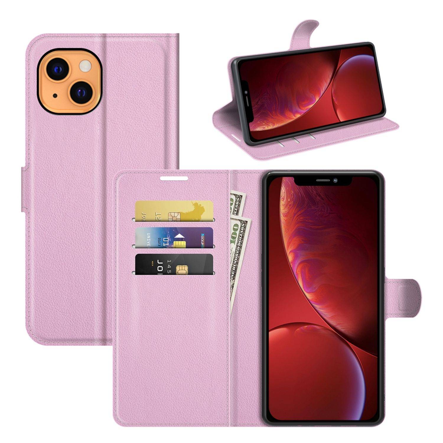 Hülle kompatibel mit Apple iPhone 13 Kunstleder Handyhülle - Handy Case Rosa