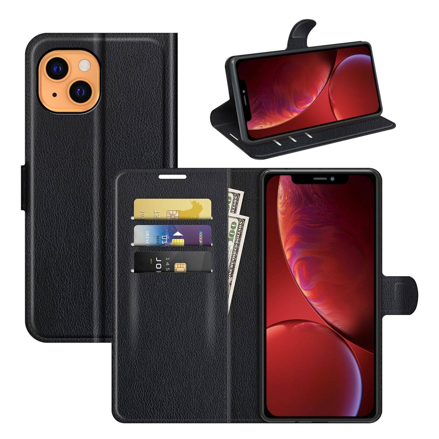 Hülle kompatibel mit Apple iPhone 13 Kunstleder Handyhülle - Handy Case Schwarz