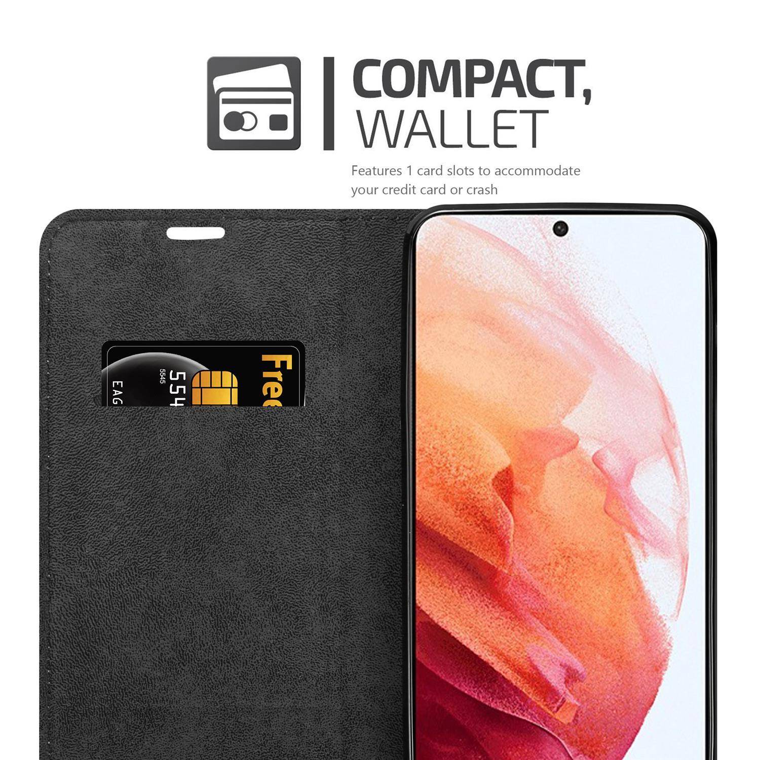 Cadorabo Hülle für Samsung Galaxy S21 5G Schutz Hülle in Schwarz Handyhülle Etui Case Cover Magnetverschluss