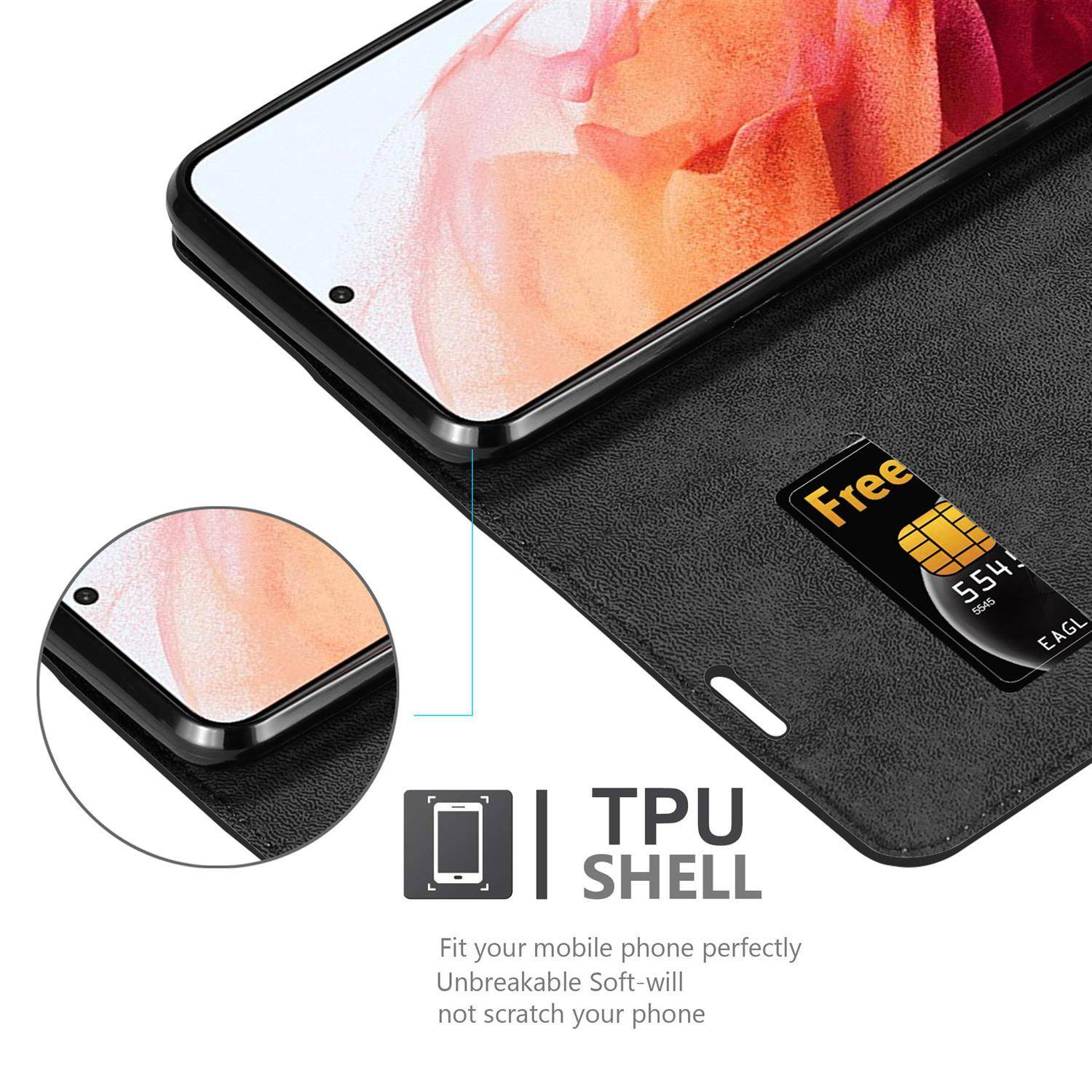 Cadorabo Hülle für Samsung Galaxy S21 5G Schutz Hülle in Schwarz Handyhülle Etui Case Cover Magnetverschluss