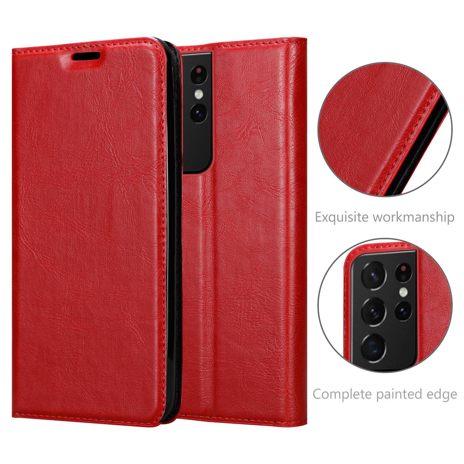 Cadorabo Hülle für Samsung Galaxy S21 ULTRA Schutz Hülle in Rot Handyhülle Etui Case Cover Magnetverschluss