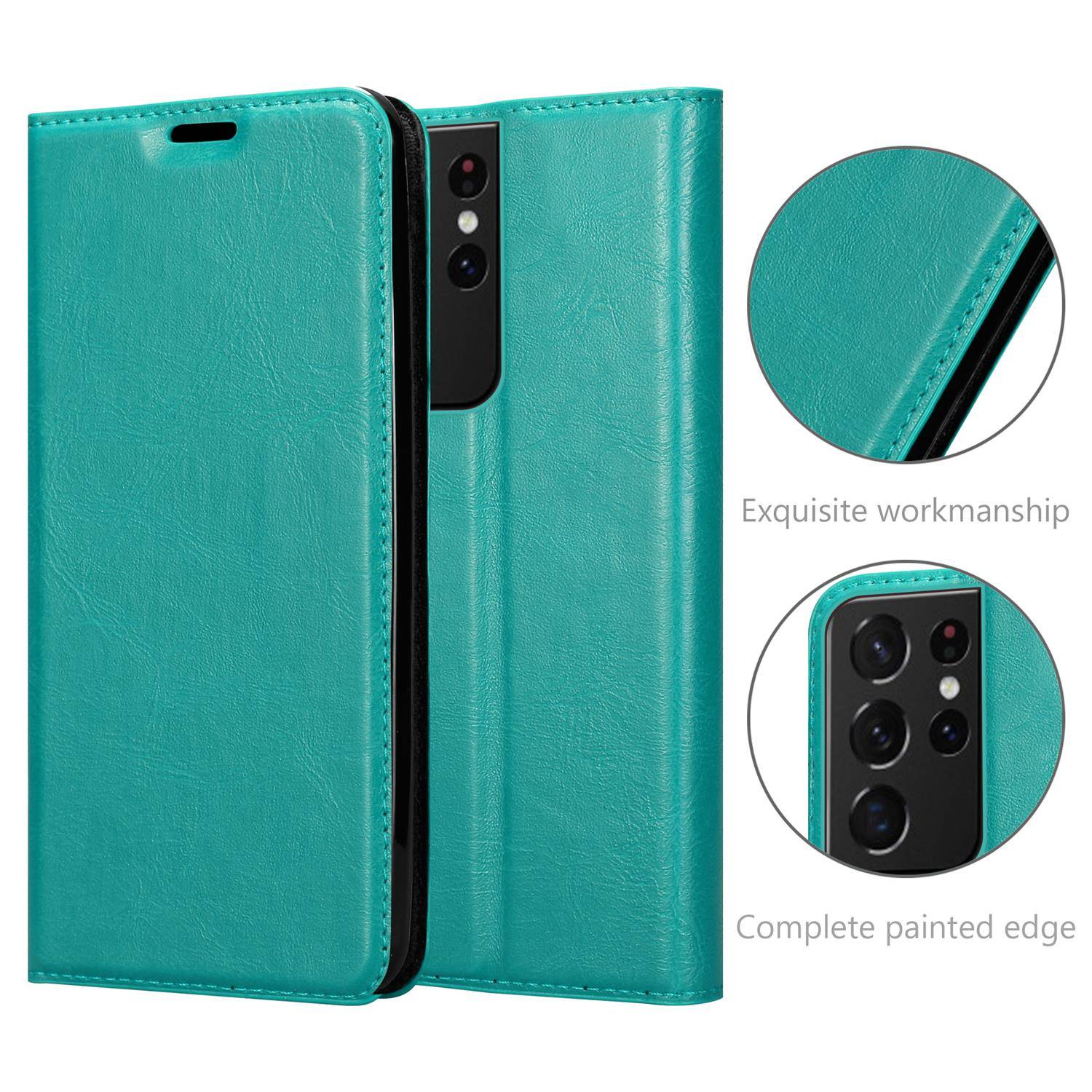 Cadorabo Hülle für Samsung Galaxy S21 ULTRA Schutz Hülle in Türkis Handyhülle Etui Case Cover Magnetverschluss