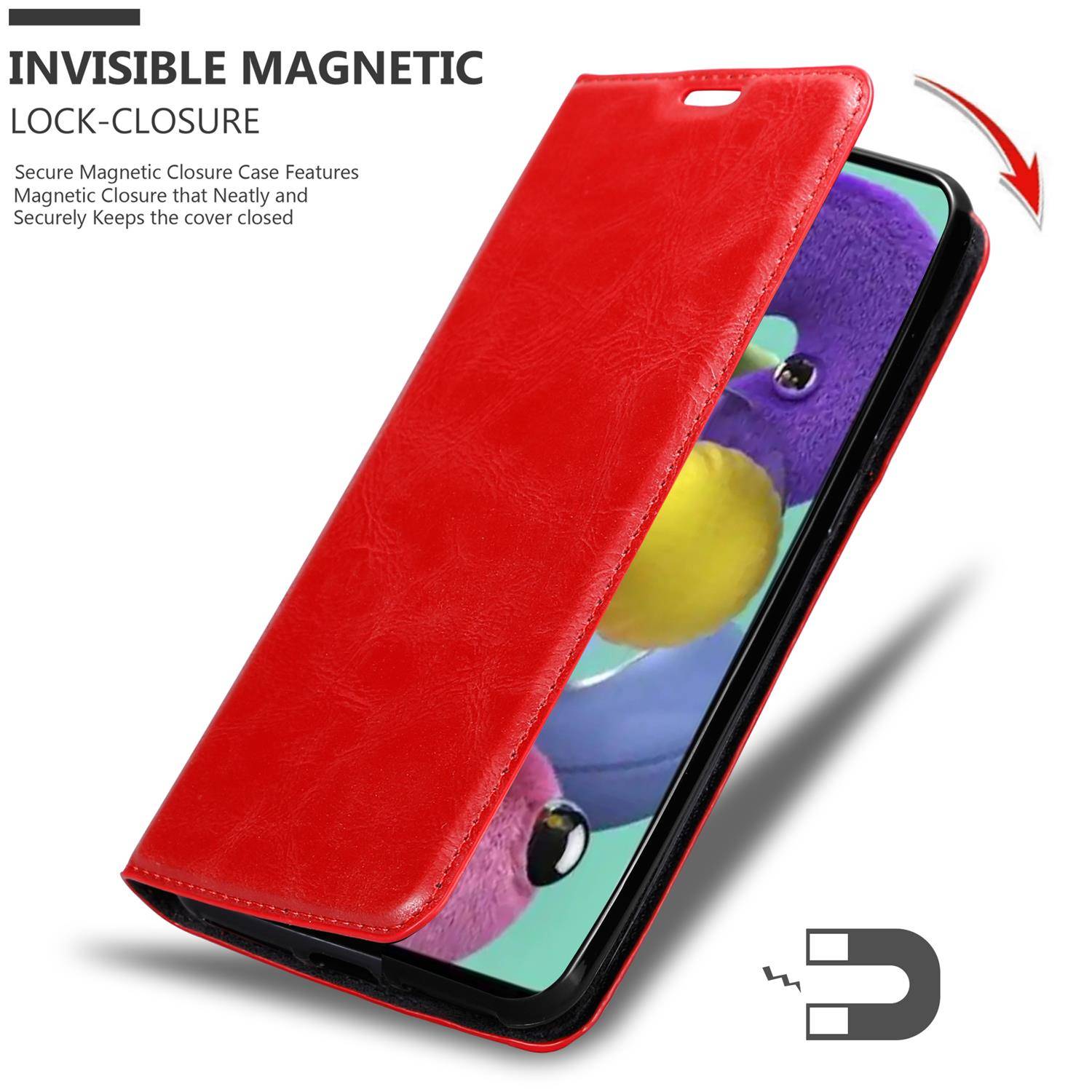 Cadorabo Hülle für Samsung Galaxy A52 (4G / 5G) / A52s Schutz Hülle in Rot Handyhülle Etui Case Cover Magnetverschluss